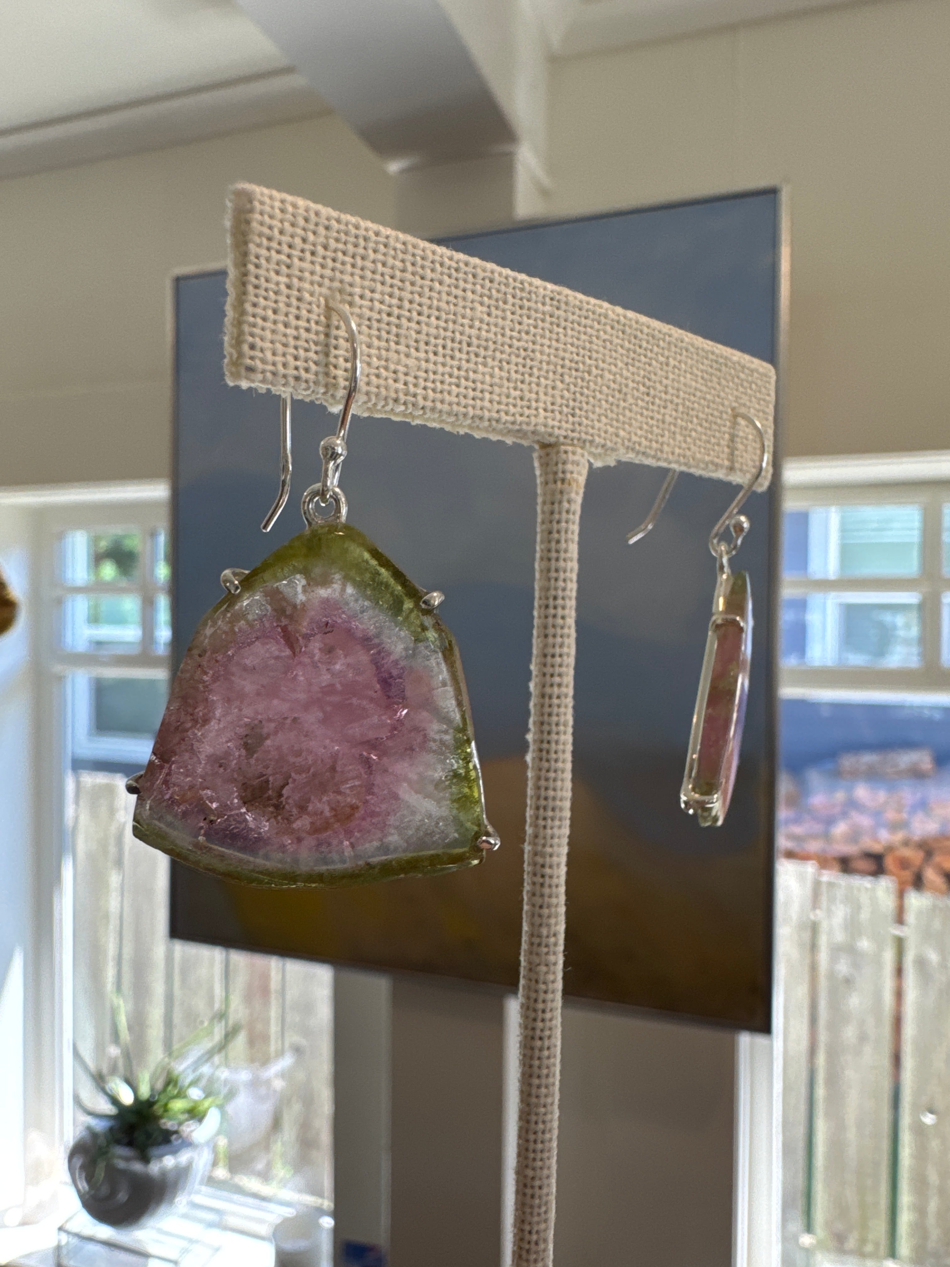XXL watermelon Tourmaline slice earrings