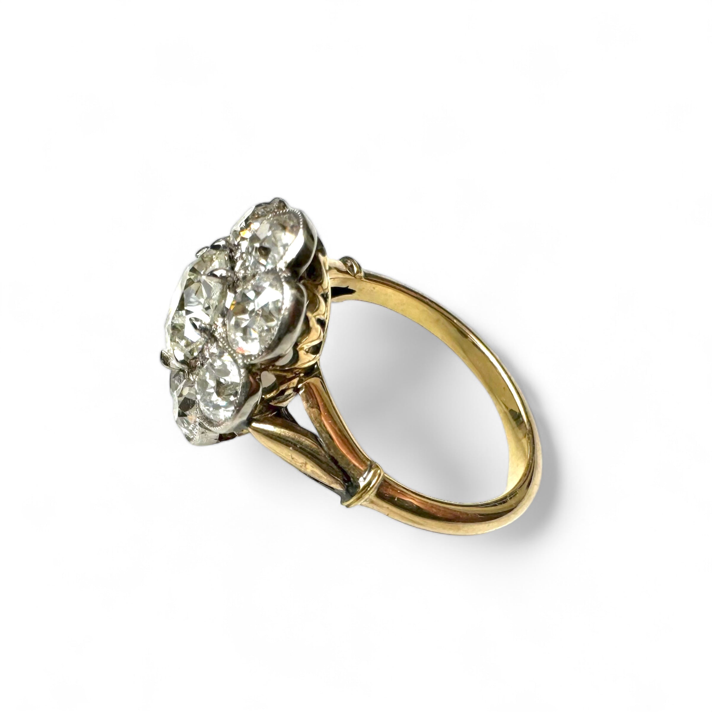 Mine Cut Diamond Floral Cluster Ring 3.70 ctw