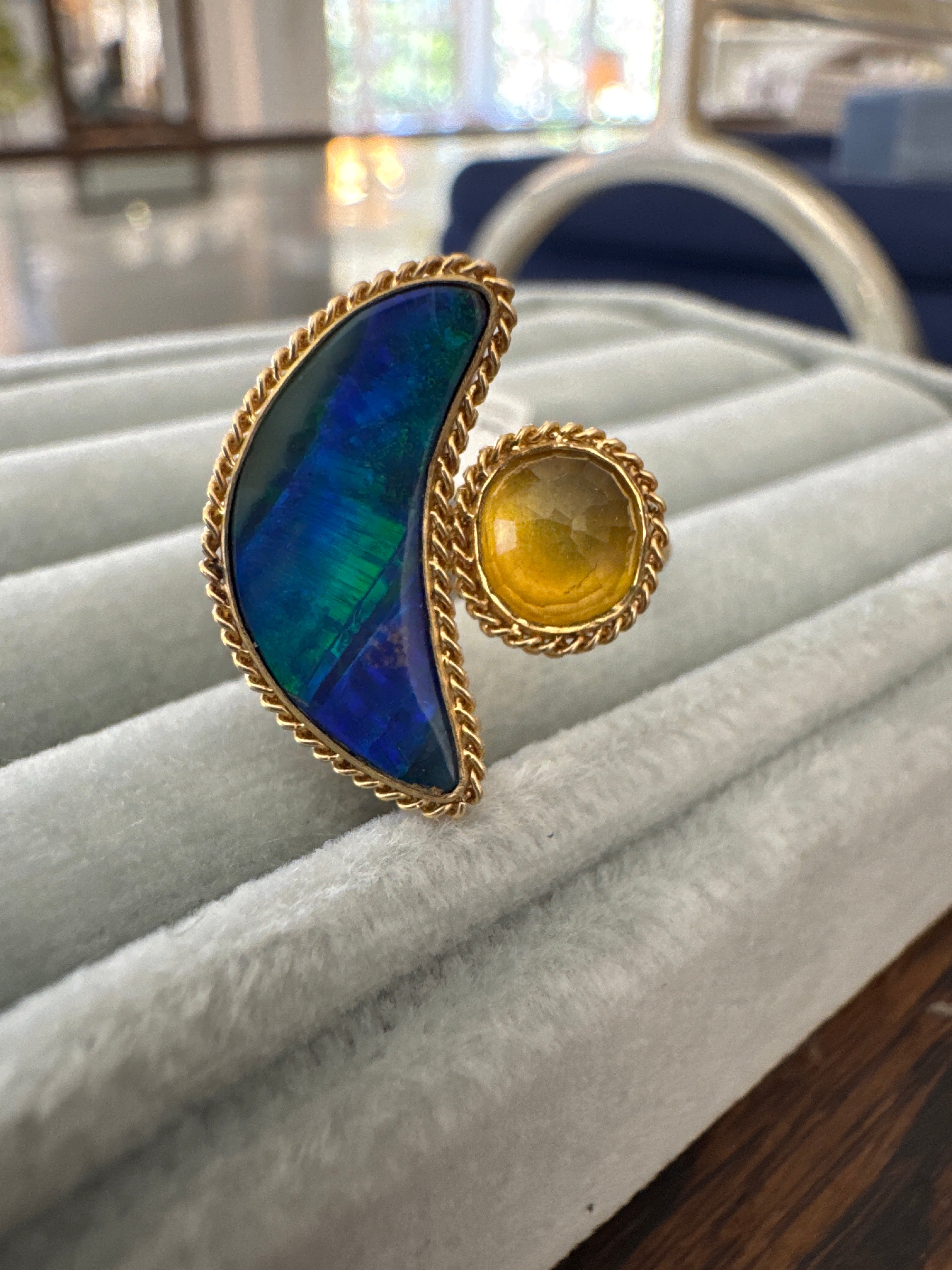 Amali moon and star opal and yellow sapphire ring 18k