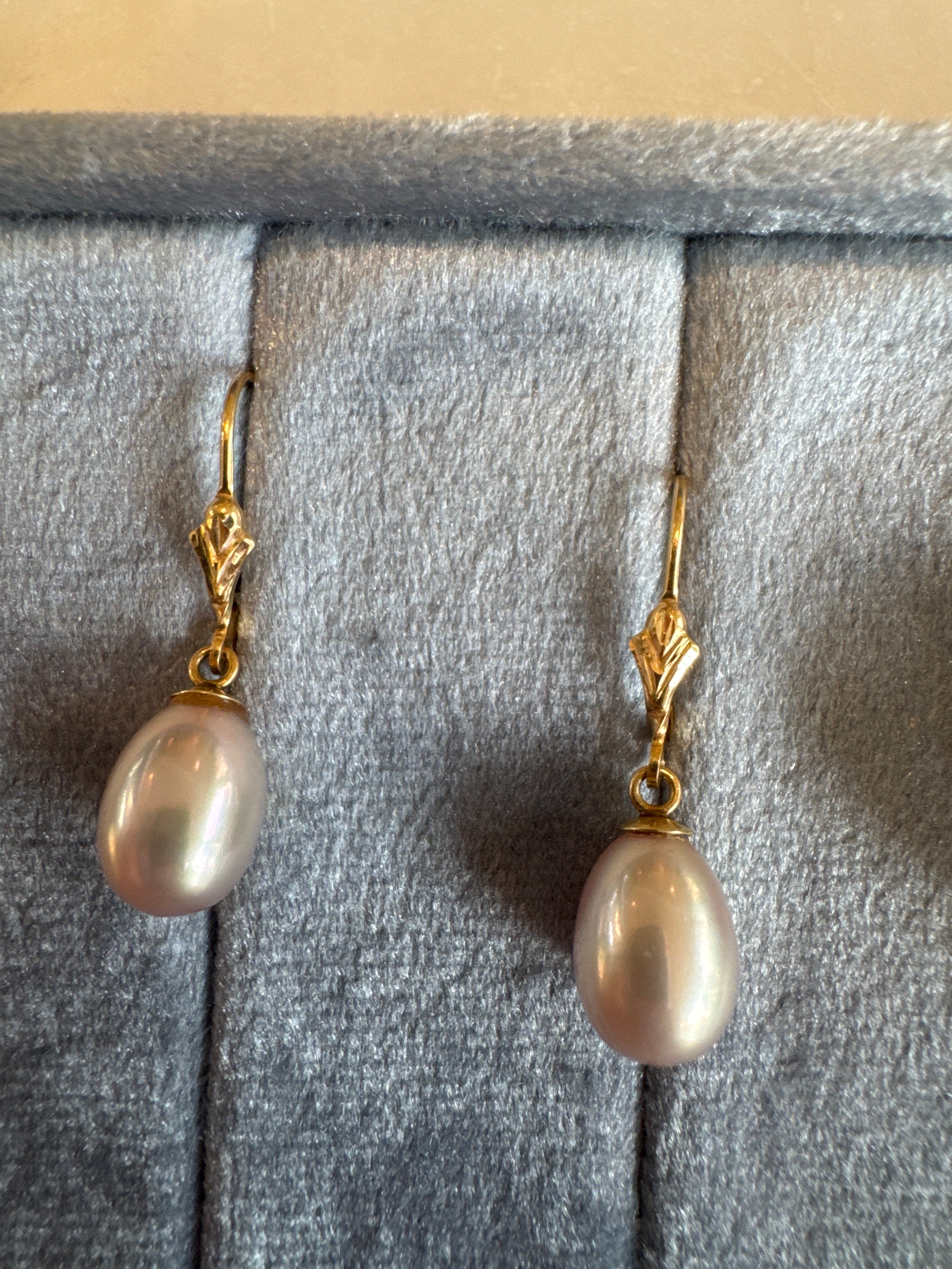 Pink tone pearl drop 14k earrings