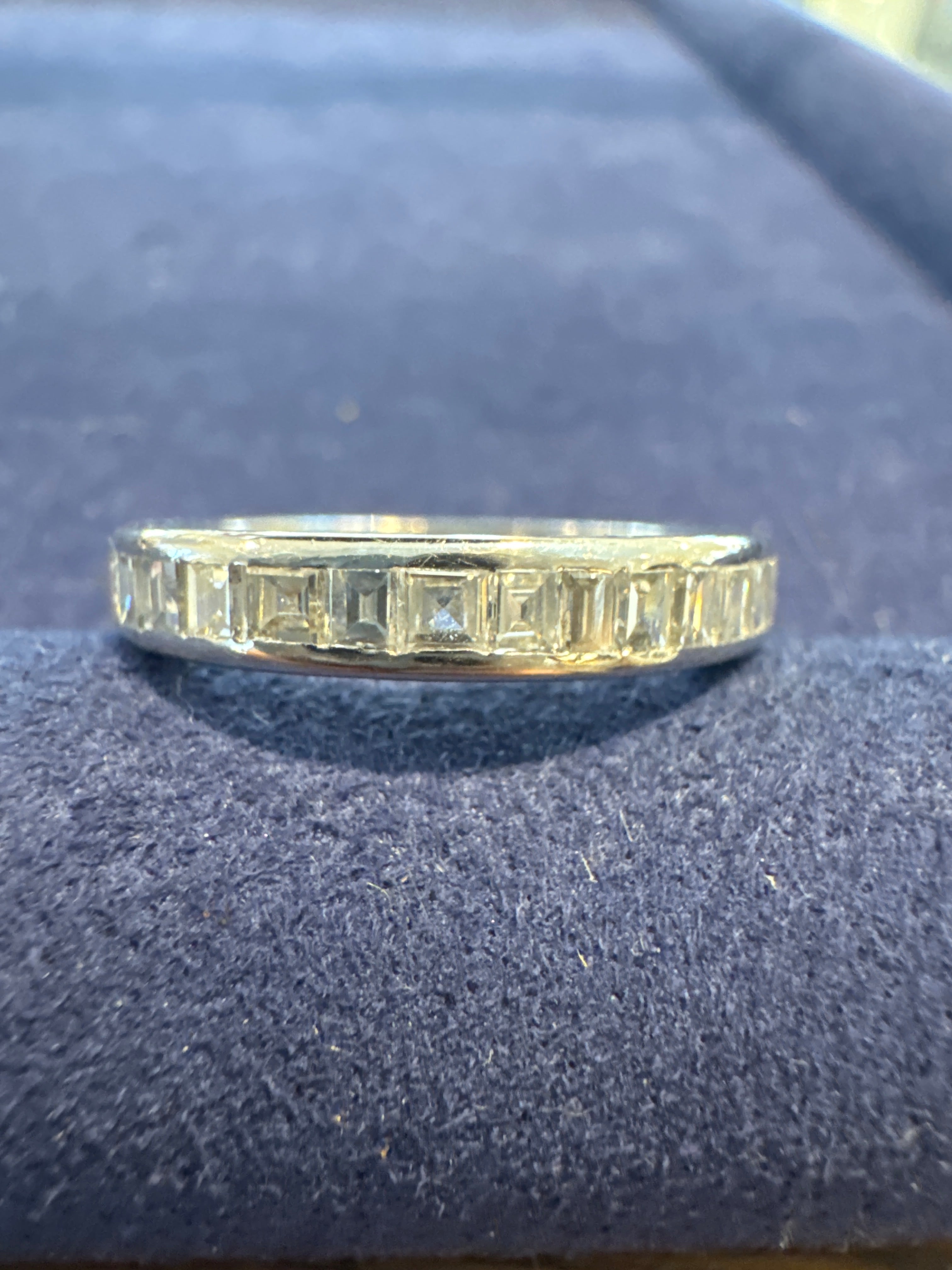 Deco step cut eternity band engraved 18k