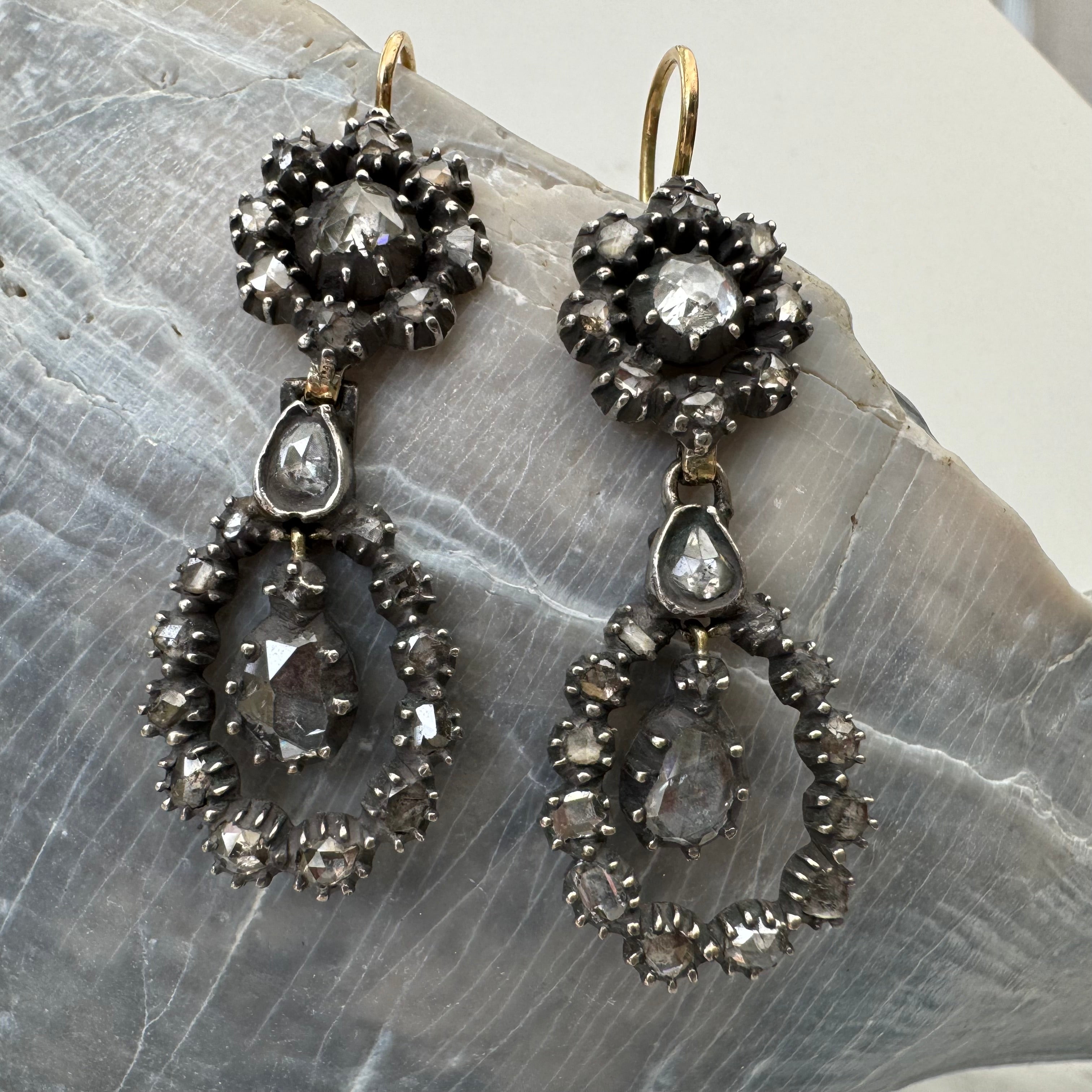 Georgian Rose Cut Diamond Flower Earrings
