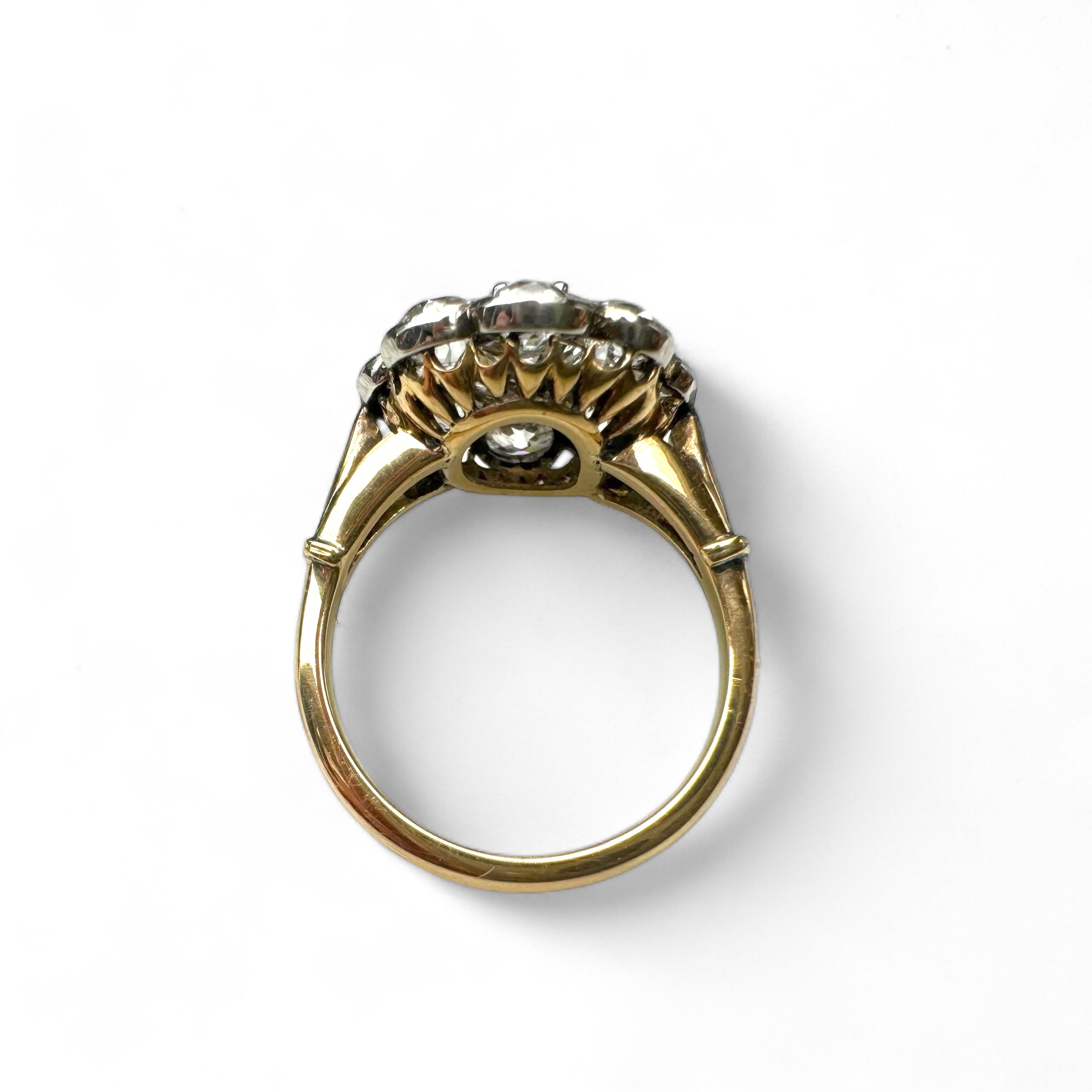 Mine Cut Diamond Floral Cluster Ring 3.70 ctw