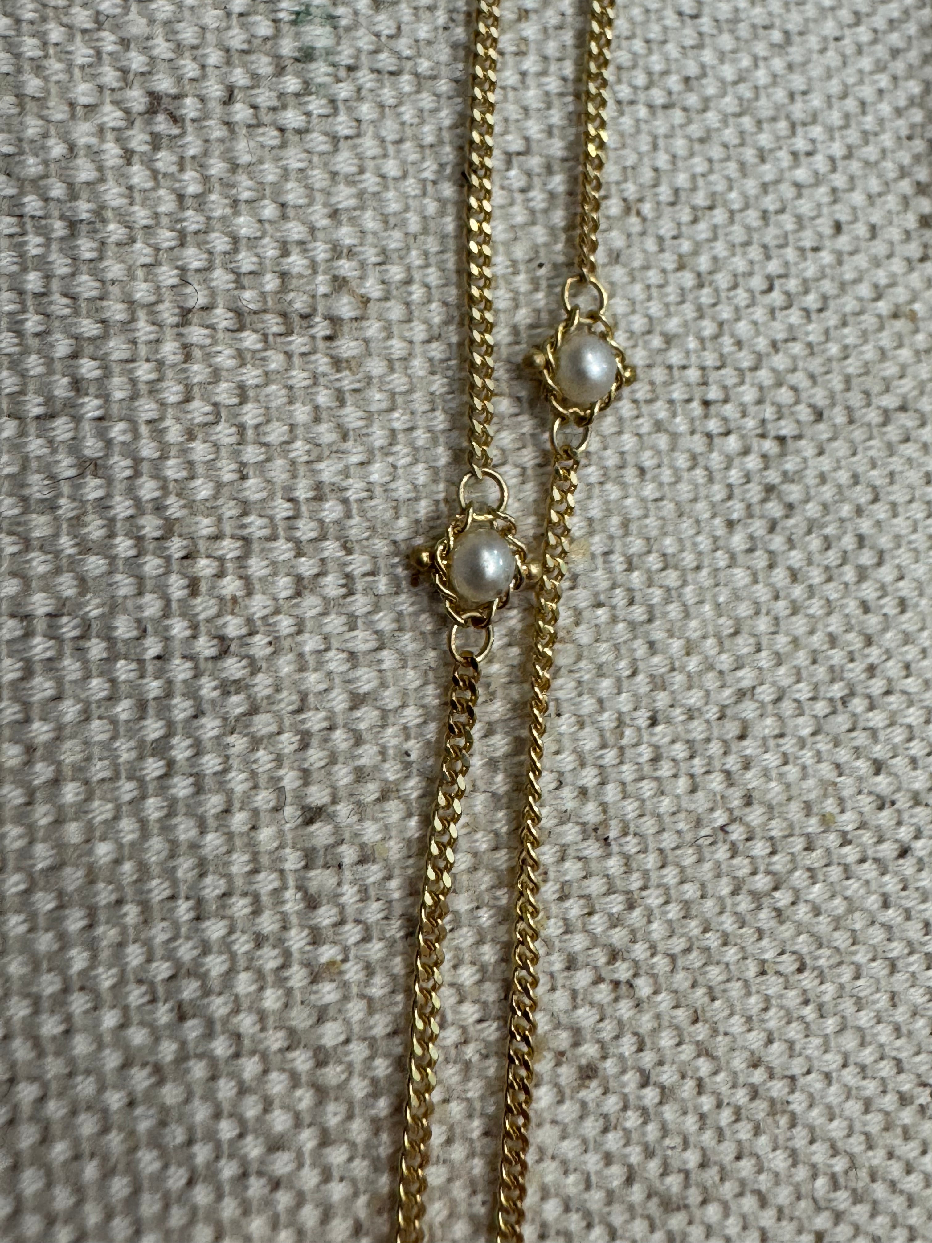 46292 Amali Textile Station Necklace (16-18") Approx. .75 cts. Freshwater Pearl, 18k gold
