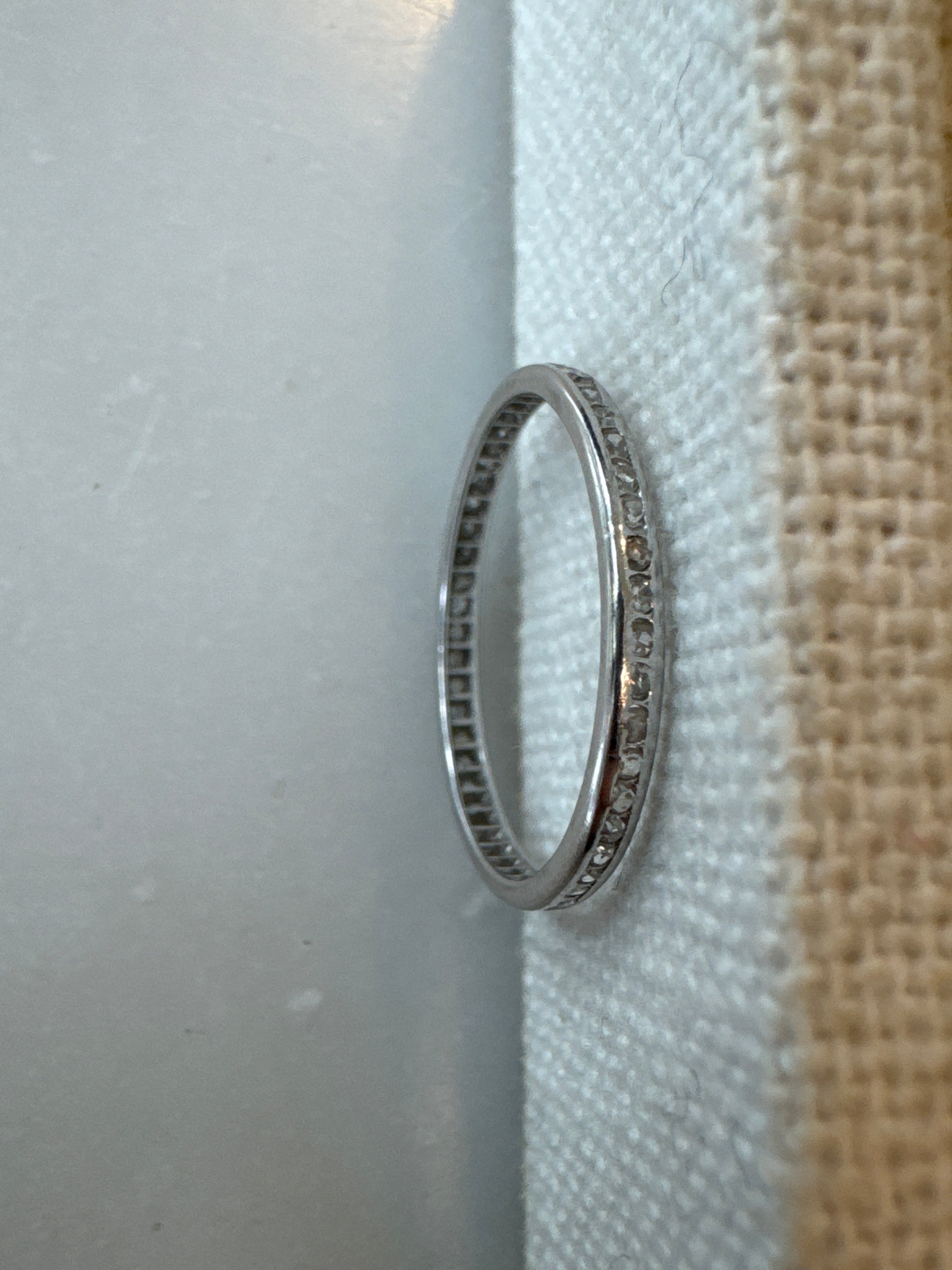 Thin platinum channel set eternity band art deco 7.5