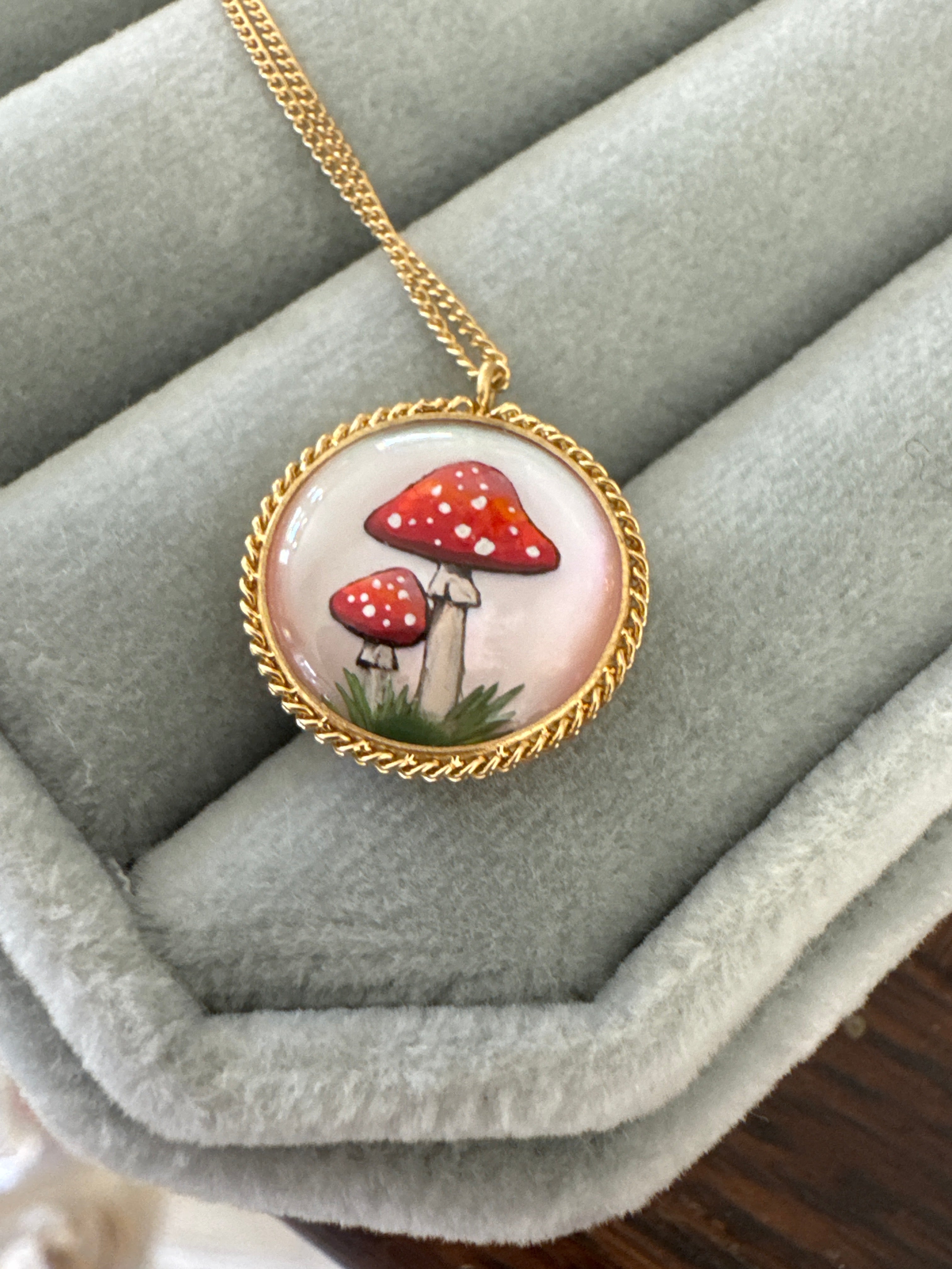 Amali mushroom pendant necklace hand painted
