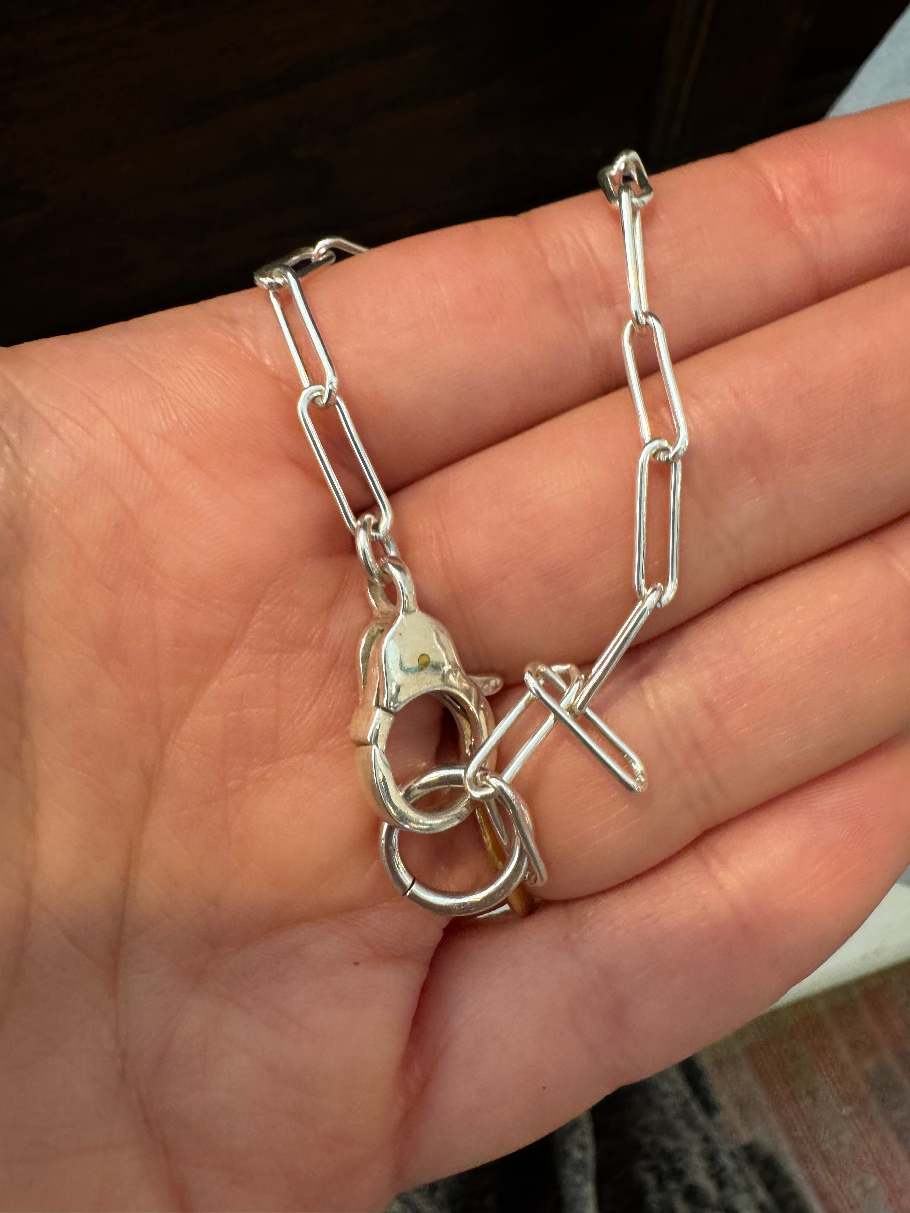 Long silver paperclip chain