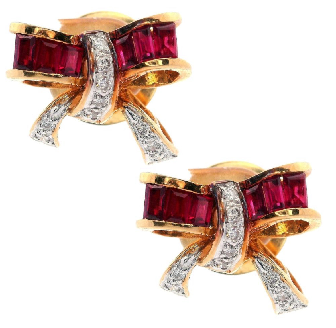 Ruby and diamond bow earrings 18k