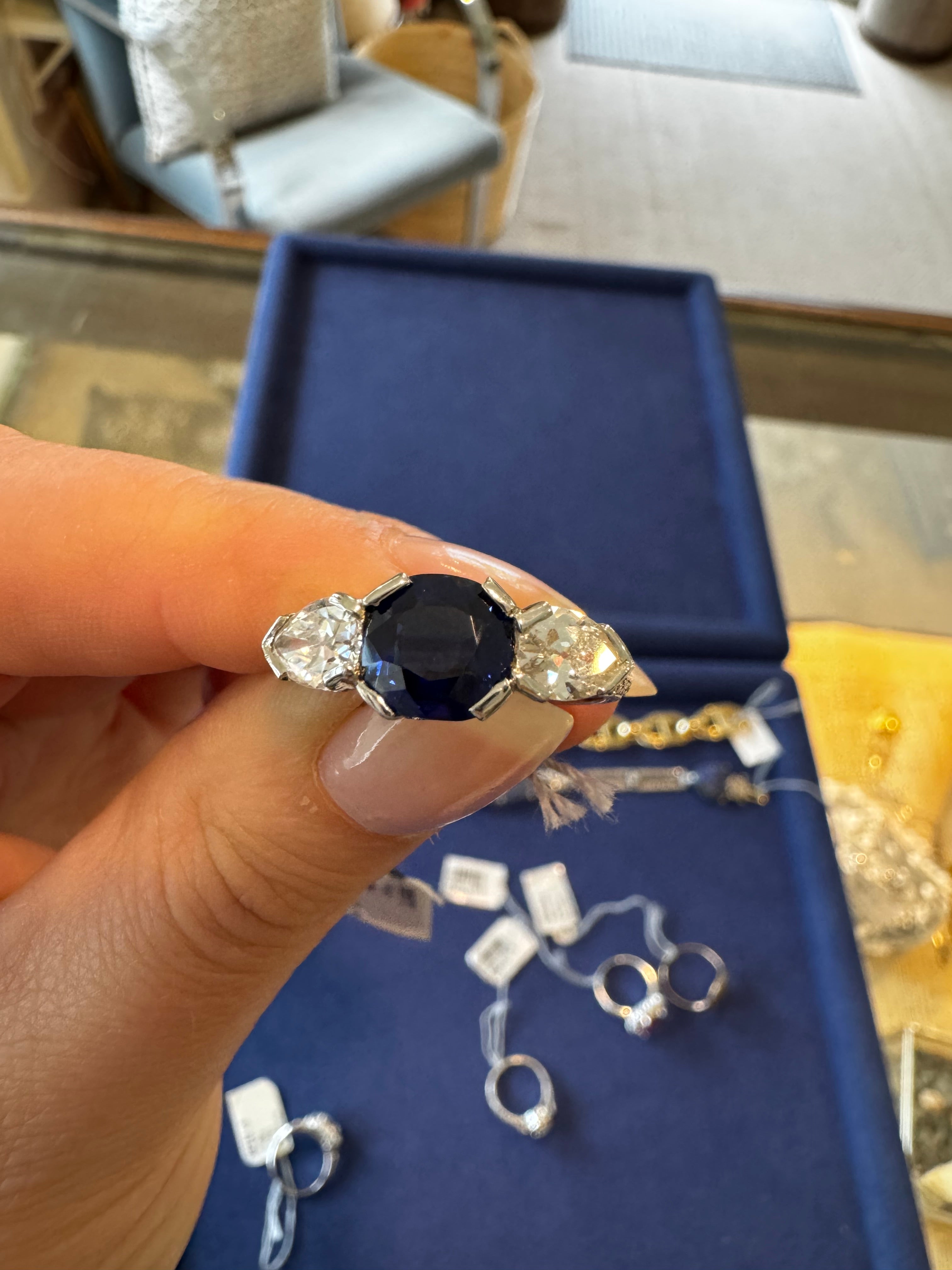 Deco Tiffany platinum sapphire ring 2.24 ct sapphire unheated Thai