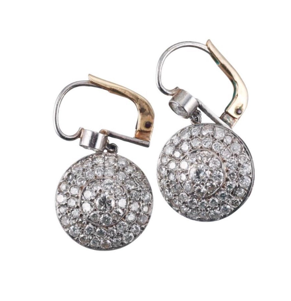 C.1920 platinum and gold pave drop earrings (at repair)