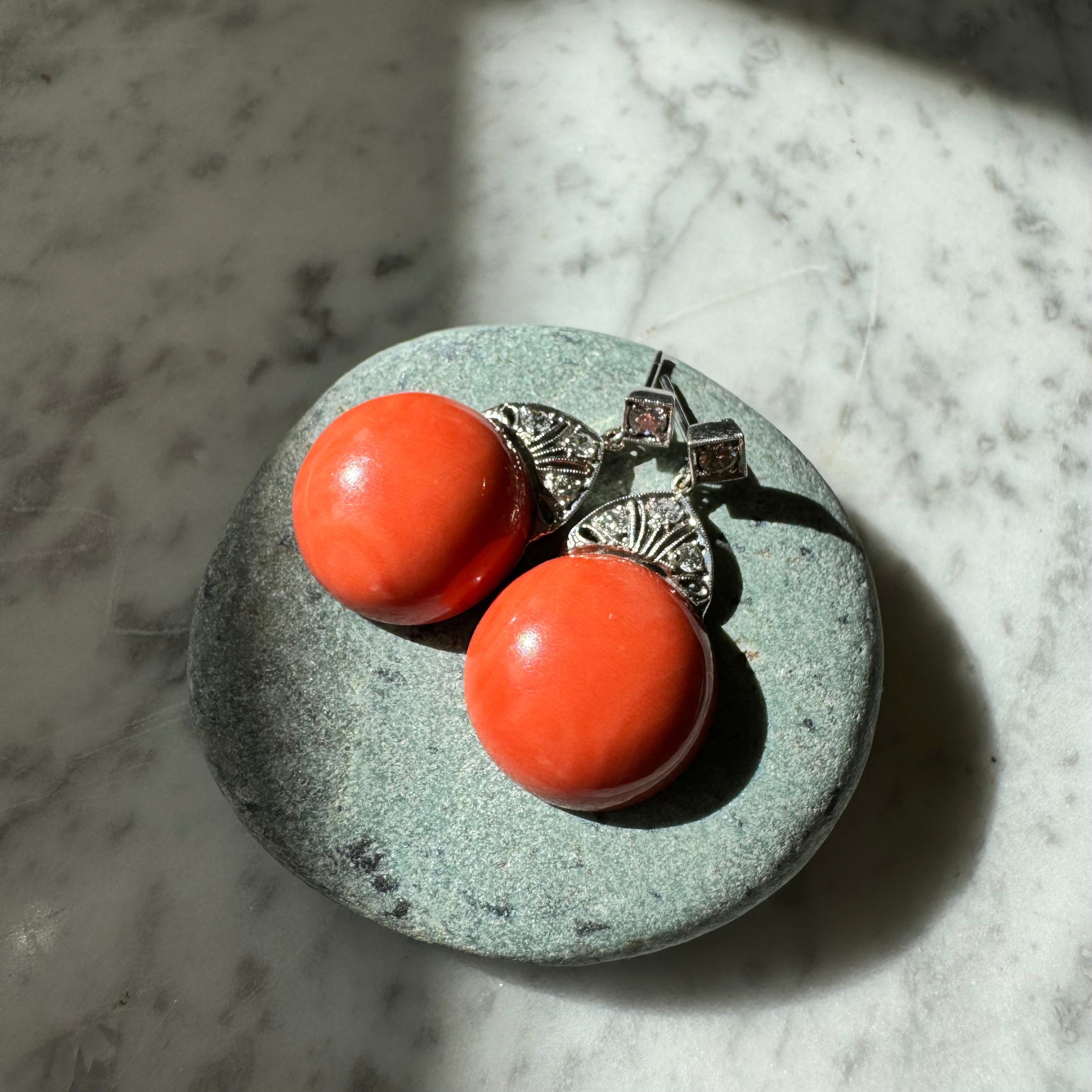 Art Deco Platinum Coral Earrings