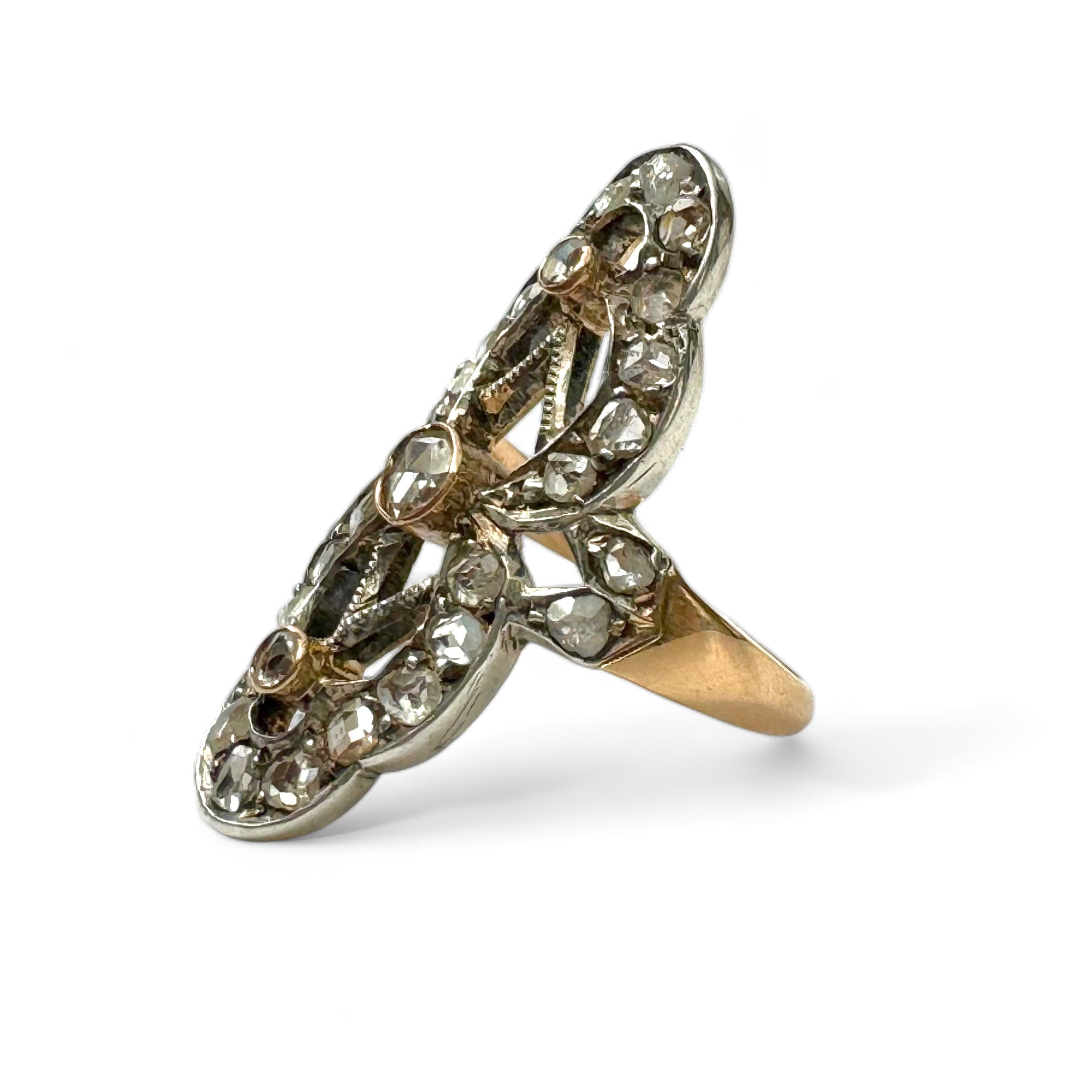 Antique Diamond Elongated Rose Gold Ring