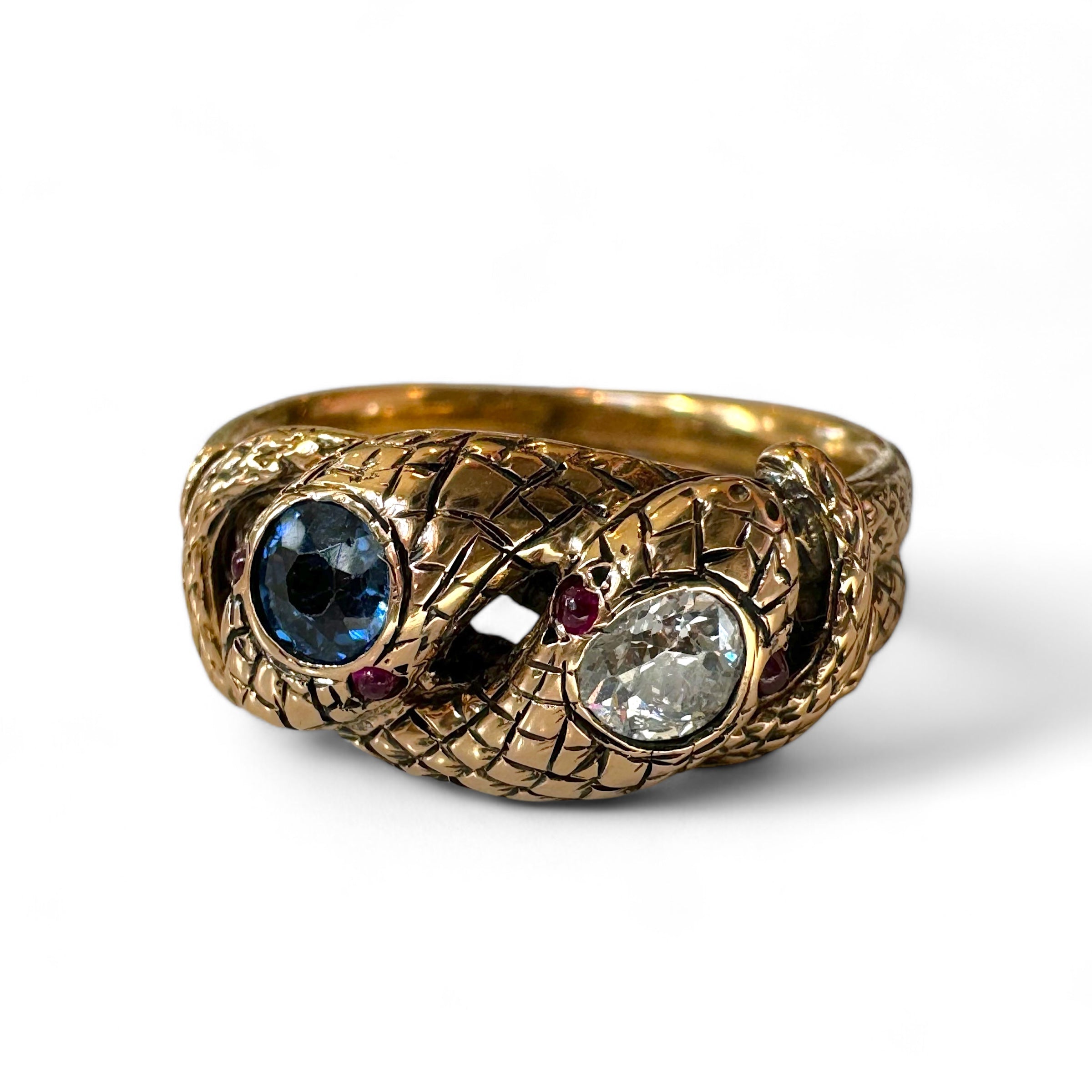 Double Coiled Diamond and Sapphire Snake Ring