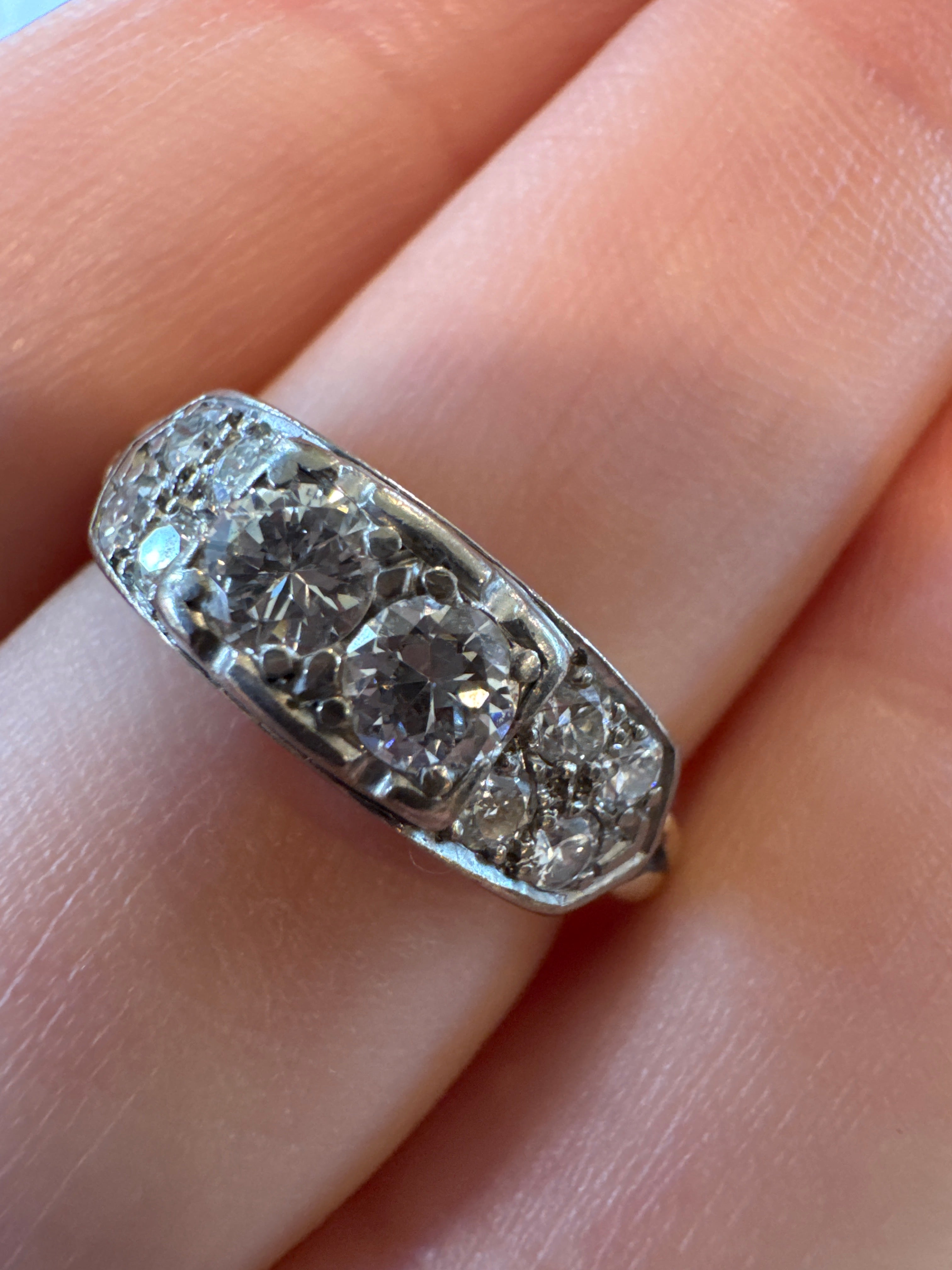 Two tone low profile double diamond ring c.1940