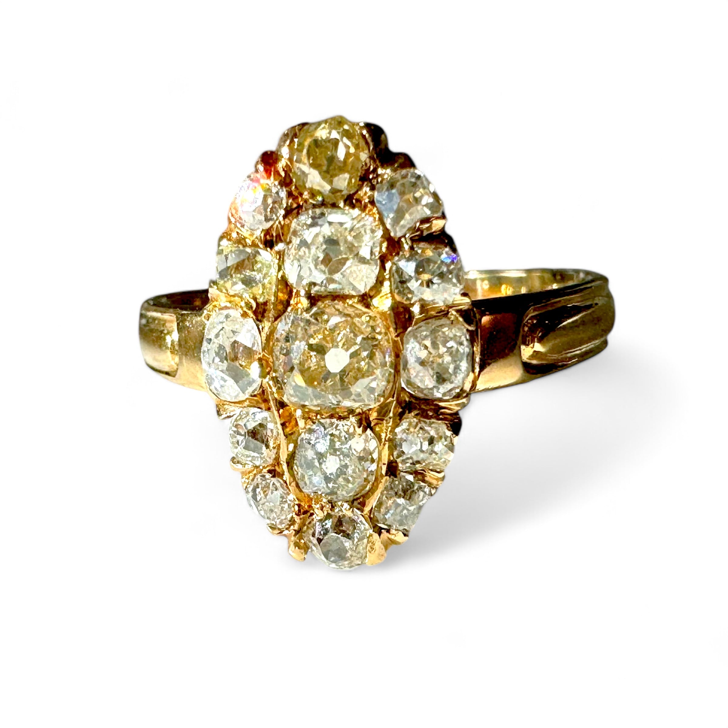 Mine cut diamond oval cluster ring c.1900