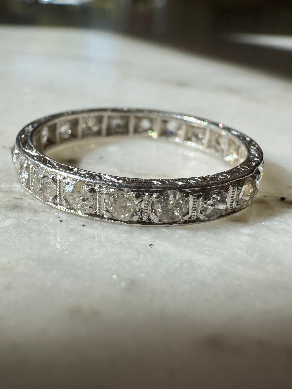 Art Deco Eternity Band 6.5 platinum mine cut diamonds