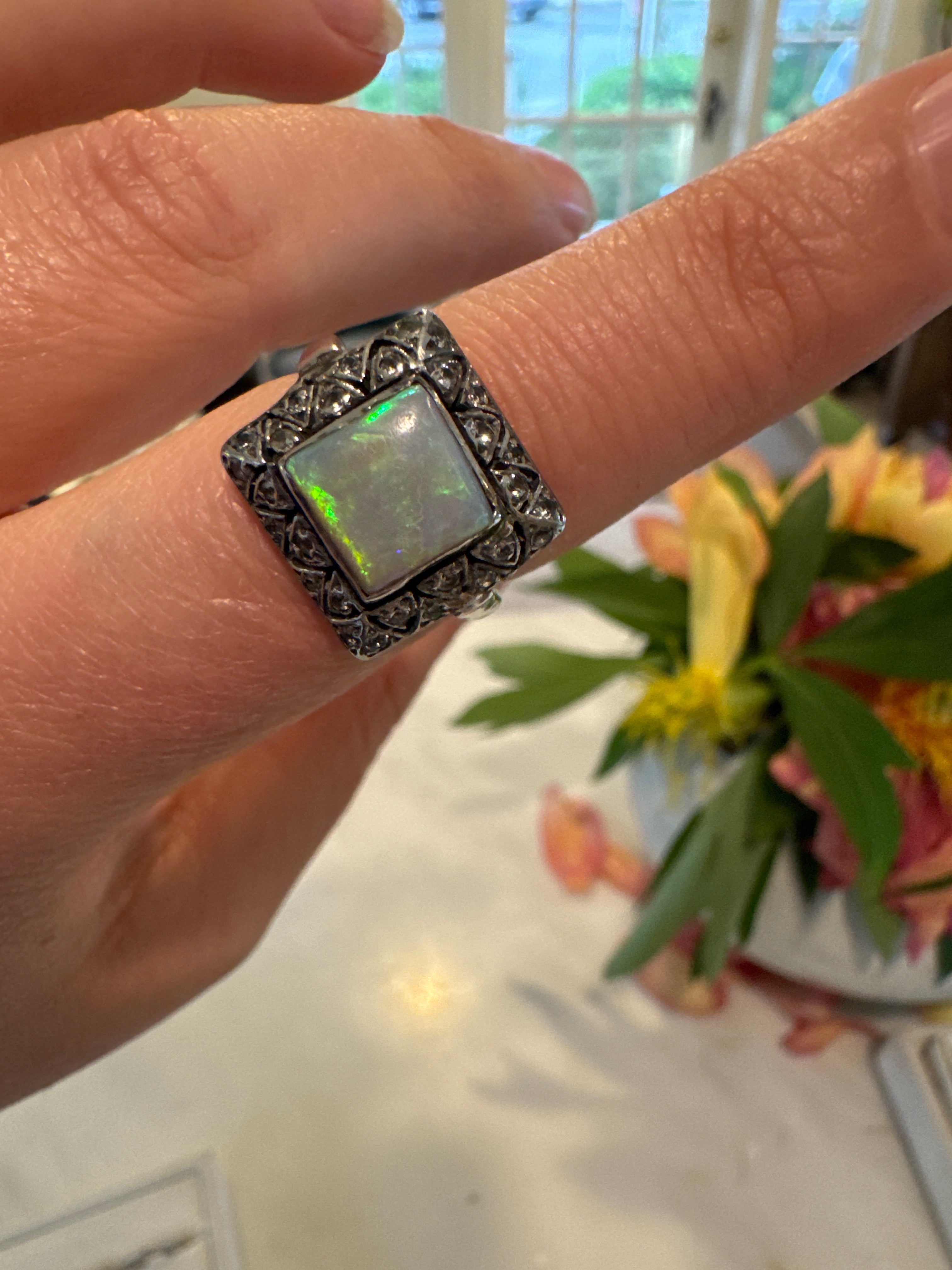 Square Opal white gold ring