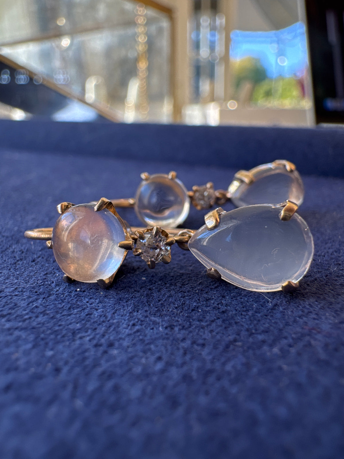 14k blue moonstone drop earrings c.1940