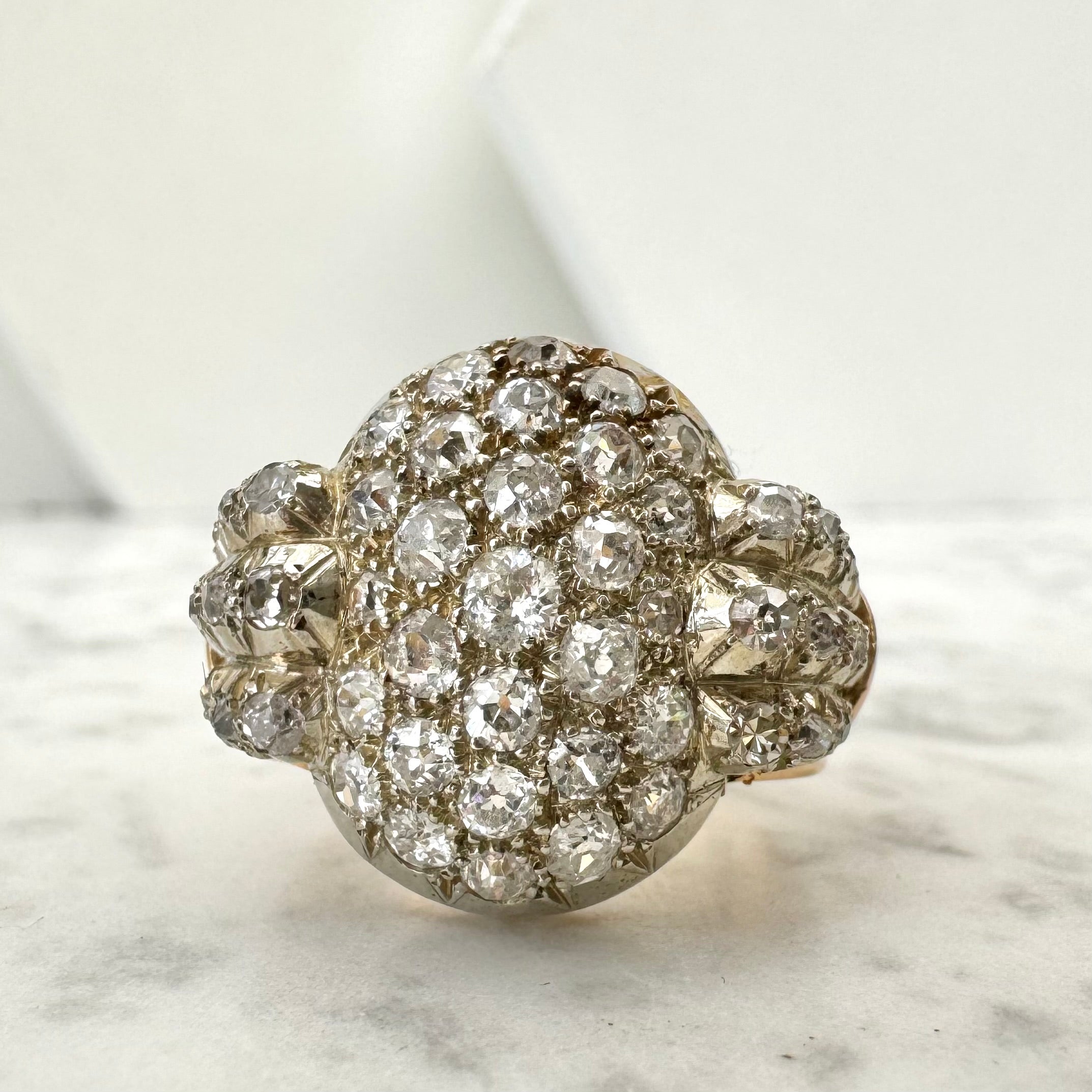 Mine Cut Diamond Dome Cluster Ring