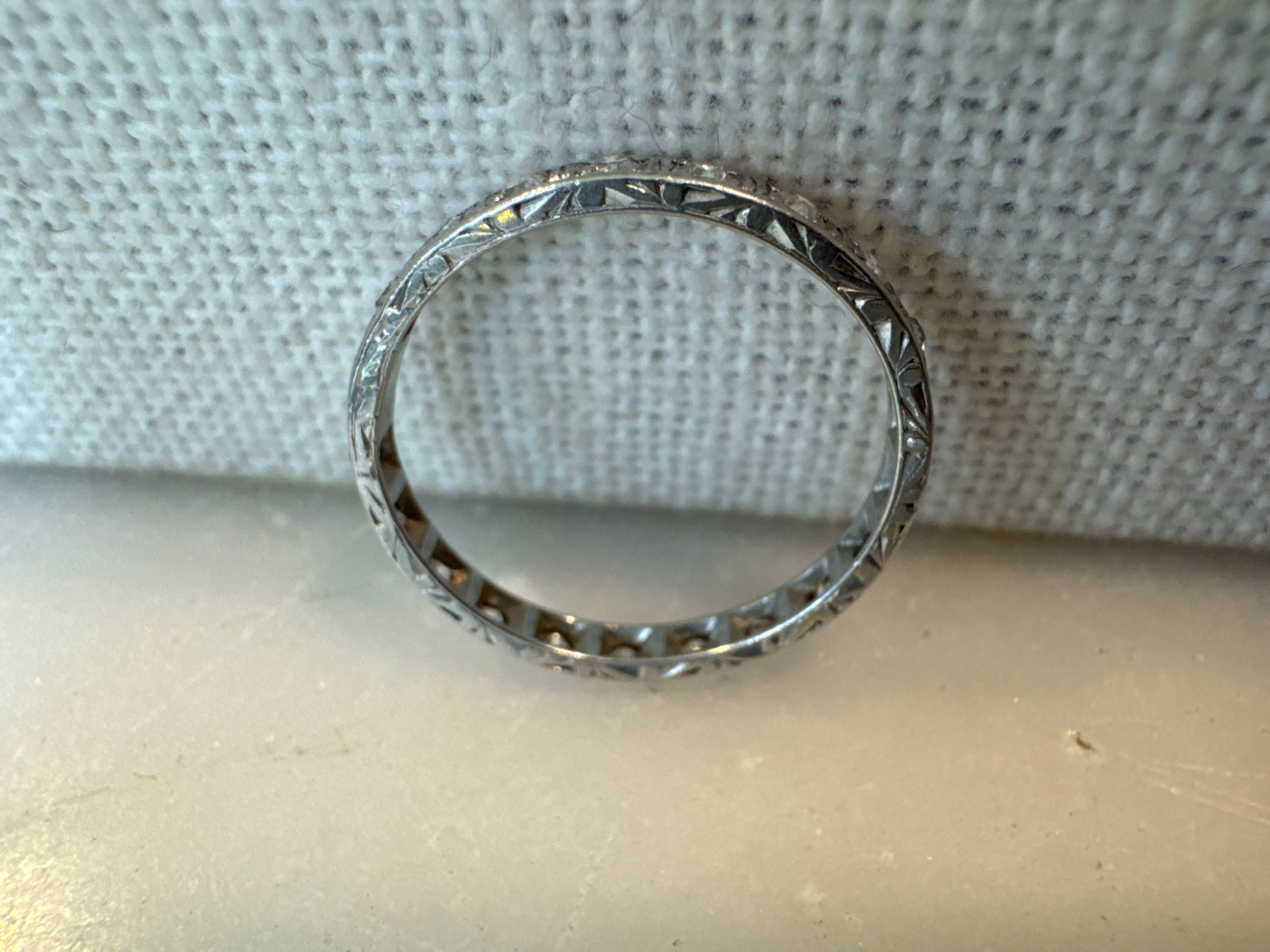 Engraved art deco eternity band platinum
