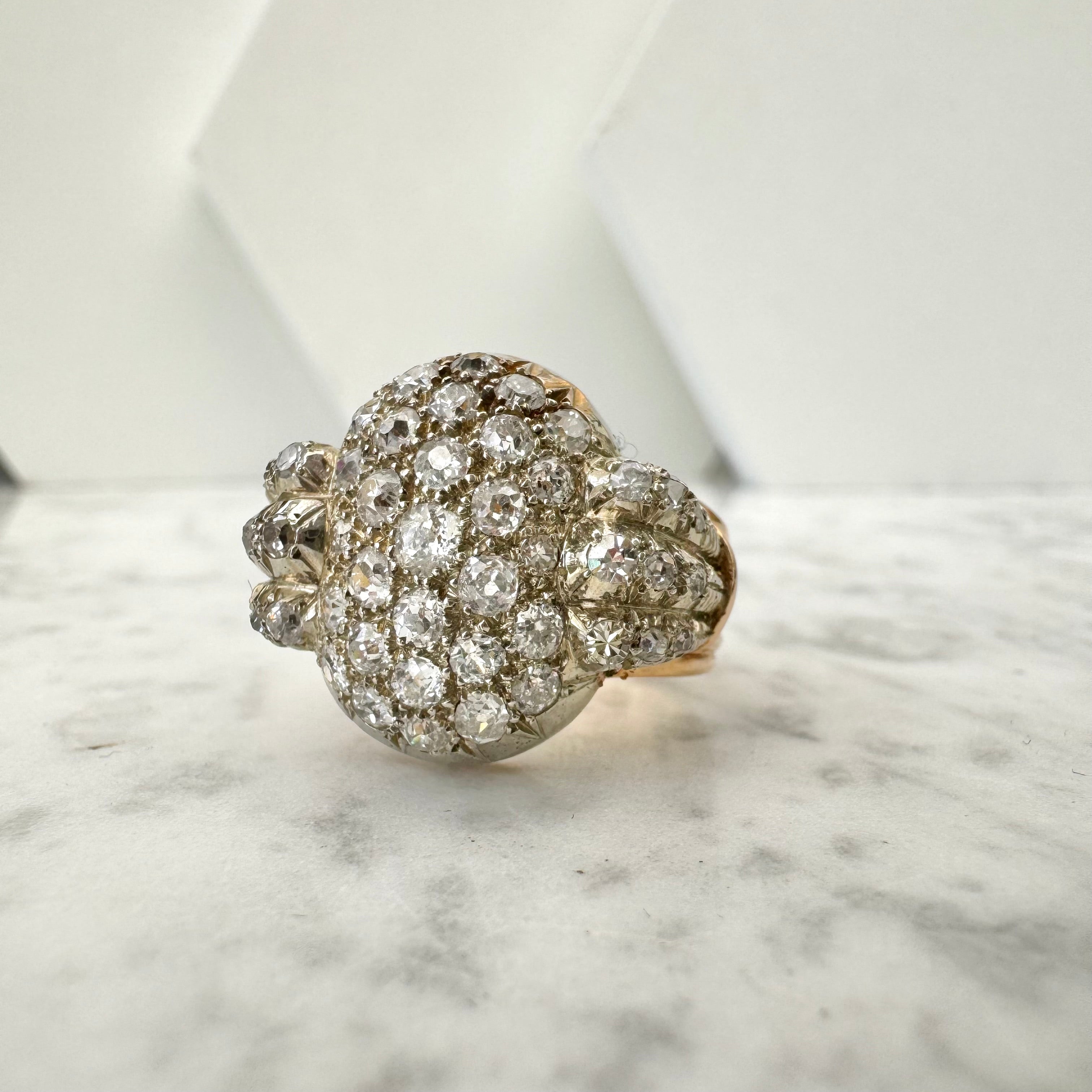 Mine Cut Diamond Dome Cluster Ring