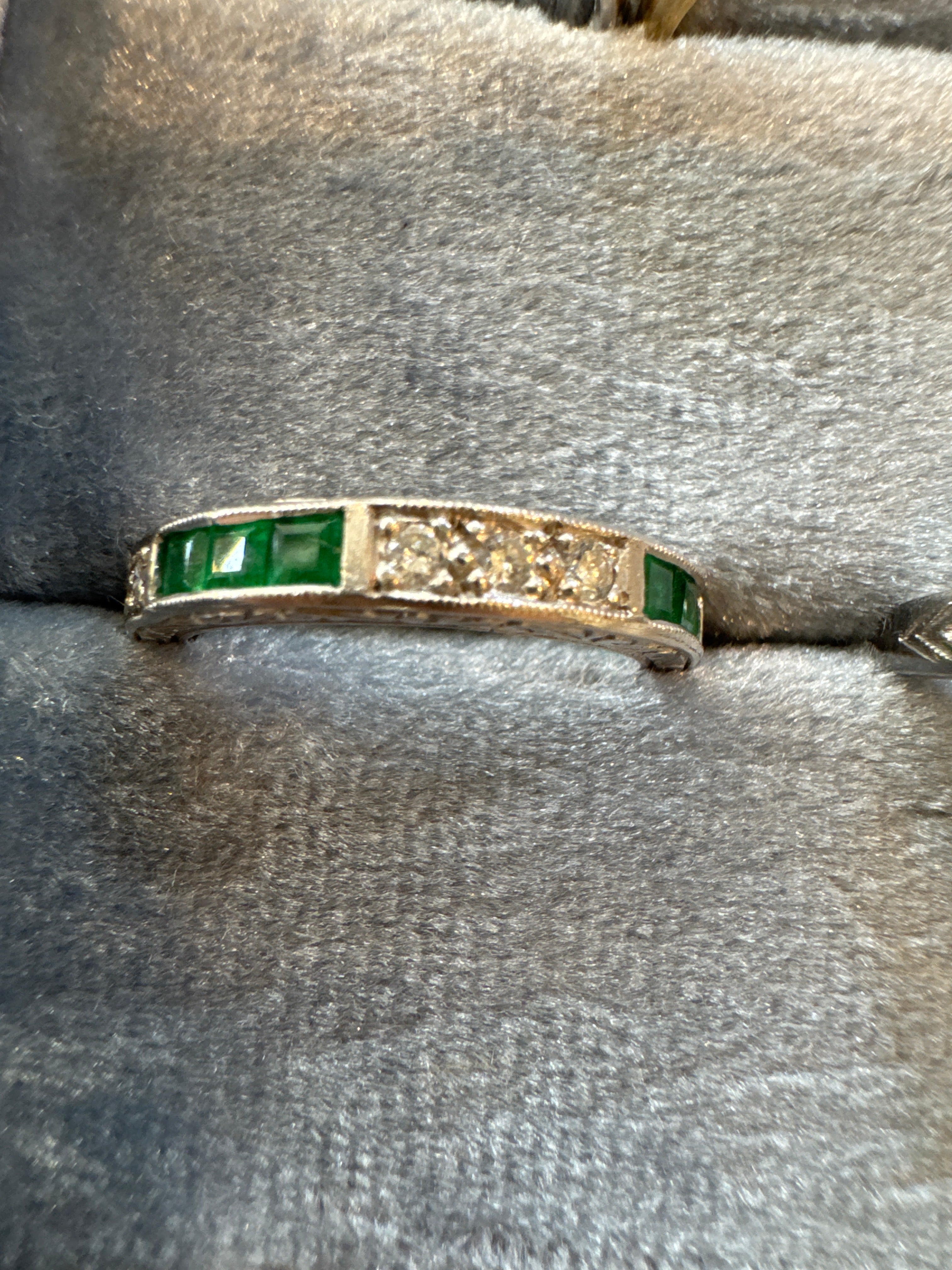 Emerald and diamond deco platinum eternity band