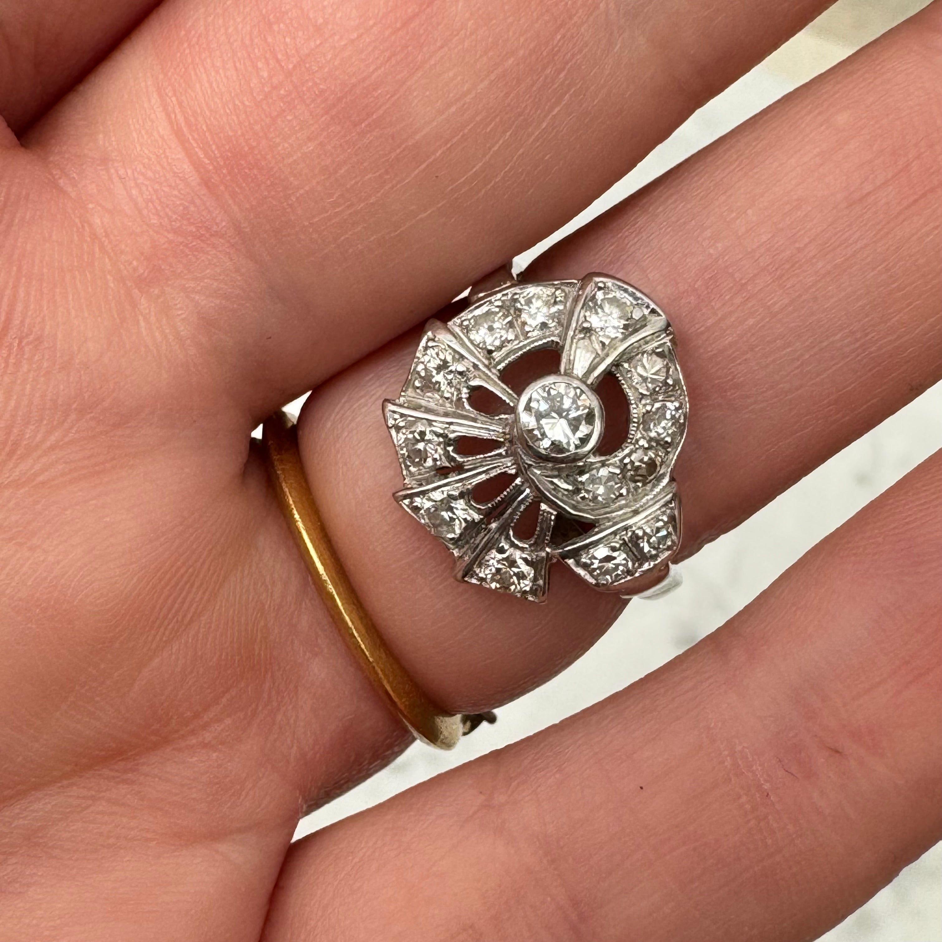 1950s Spiral Fan Diamond Ring