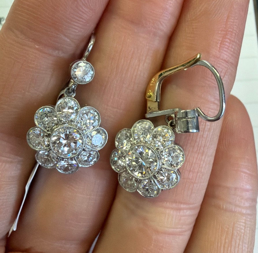 F15978 flower earrings diamonds 2+ carats tdw