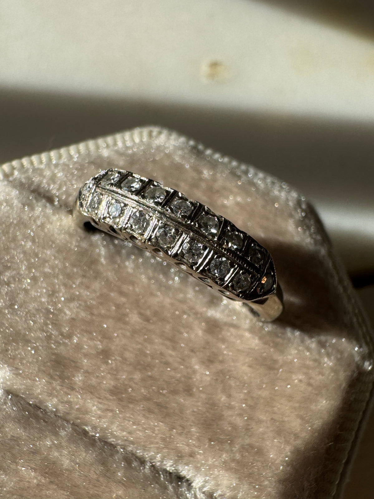 Double row diamond half band c.1950 14k white gold