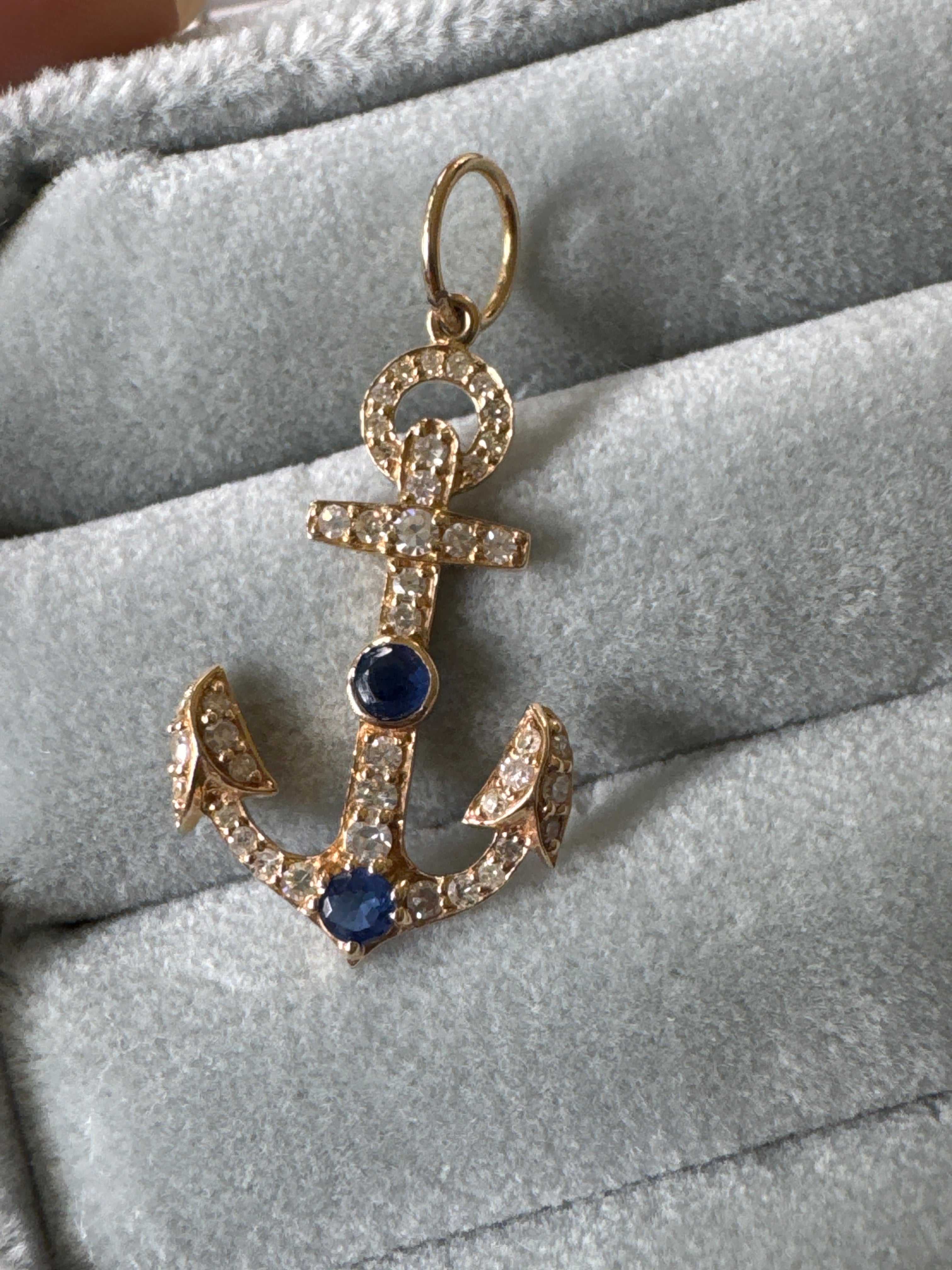 Diamond & kyanite 14k anchor pendant 46202