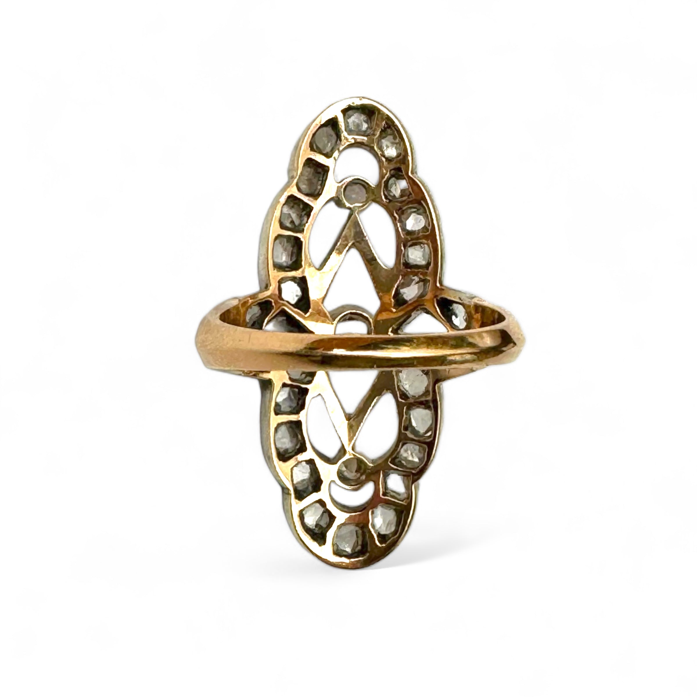 Antique Diamond Elongated Rose Gold Ring