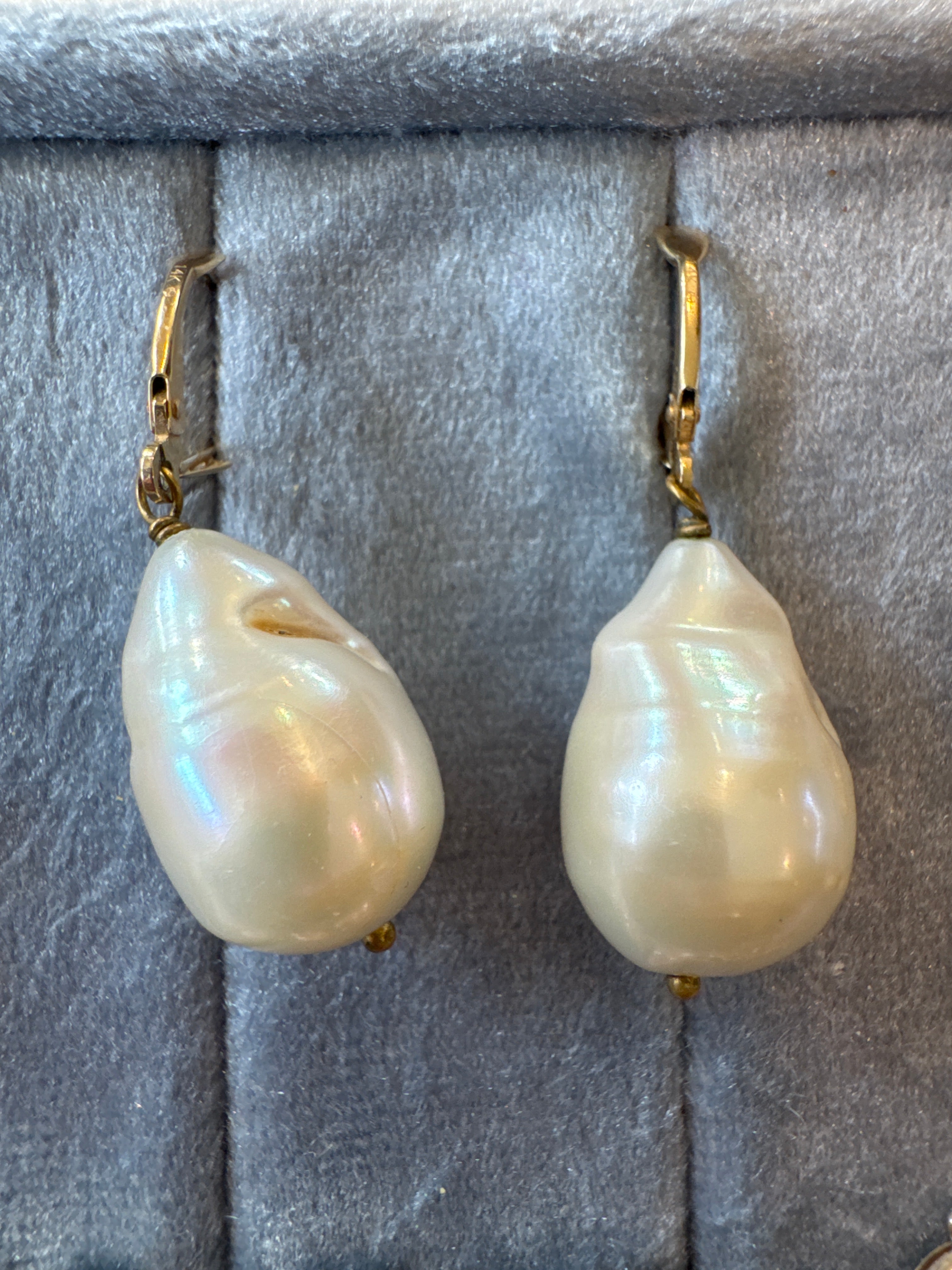 Large freshwater pearl earring drops 14k