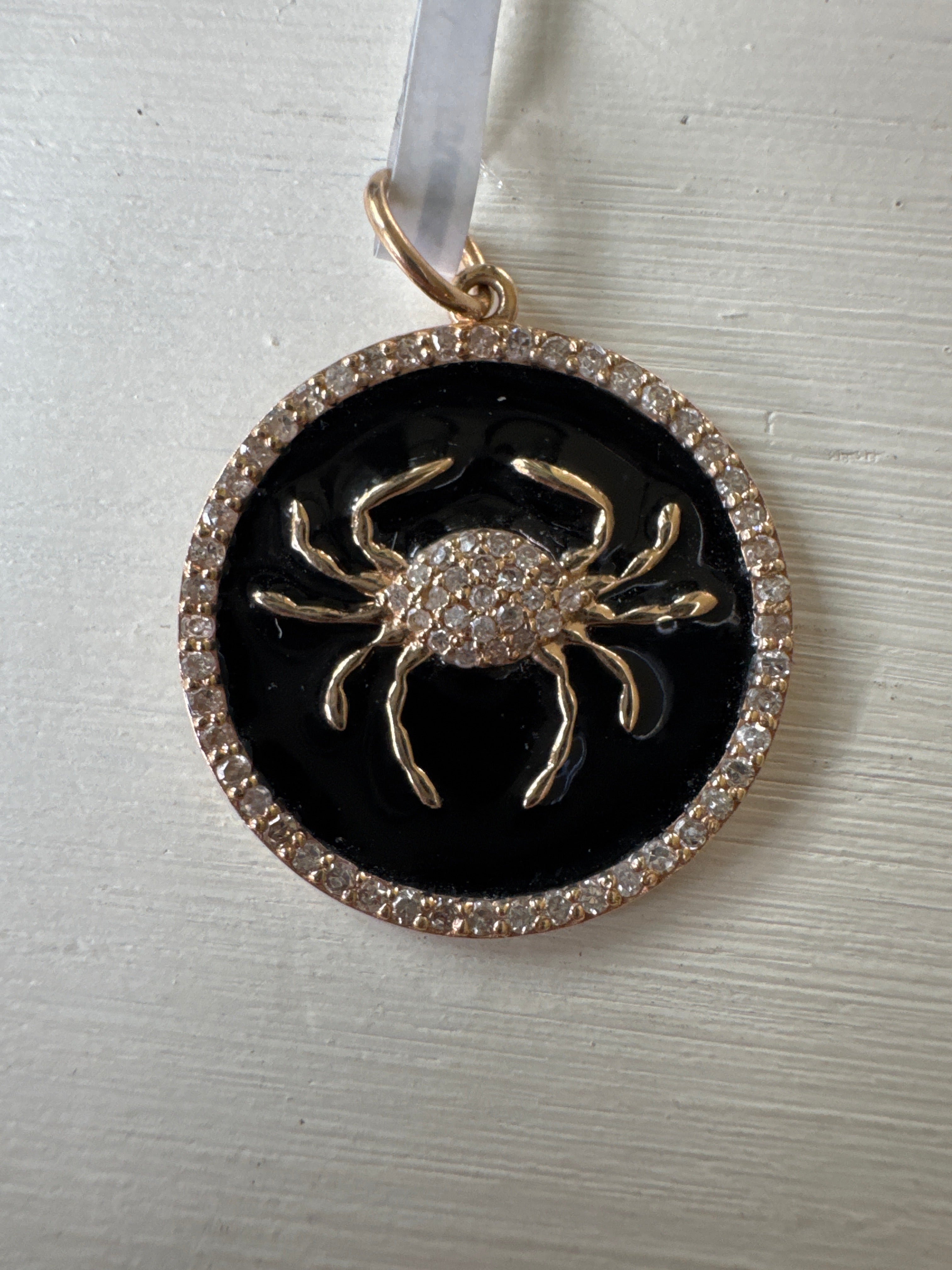 Black enamel crab disk 14k .45 ctw pendant 46204