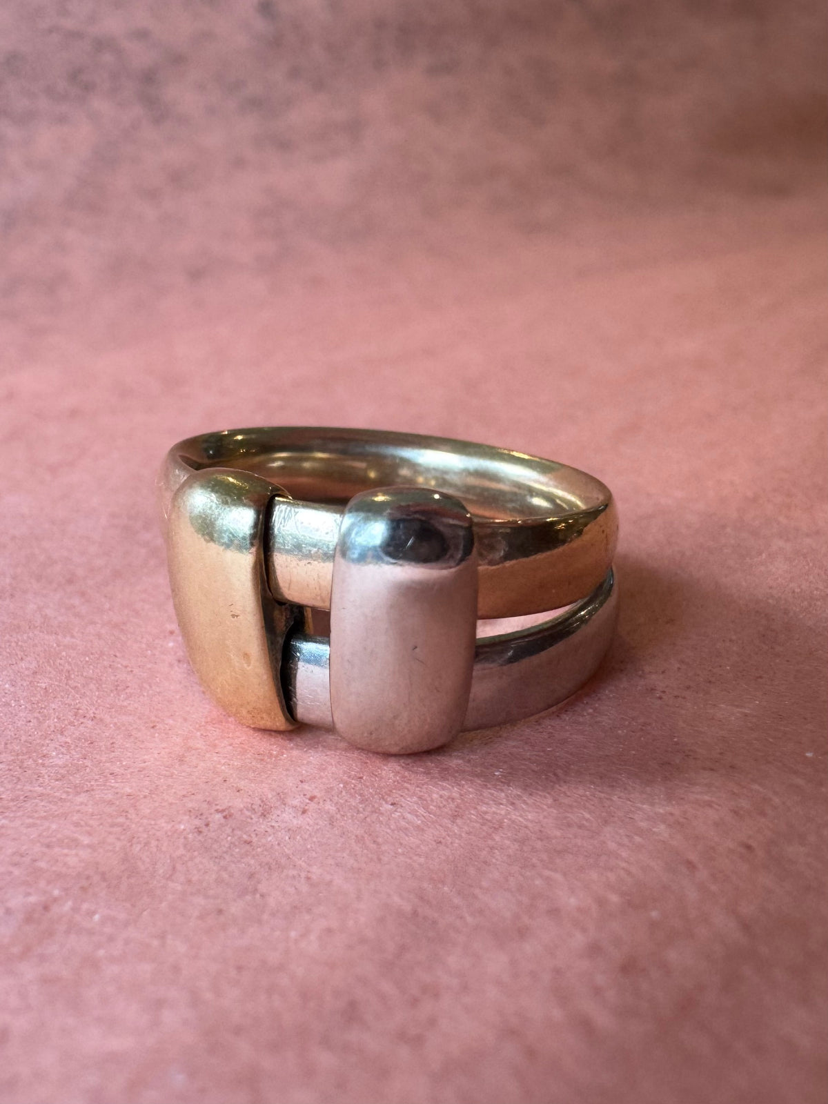French 18k double gold band with kinetic attachments