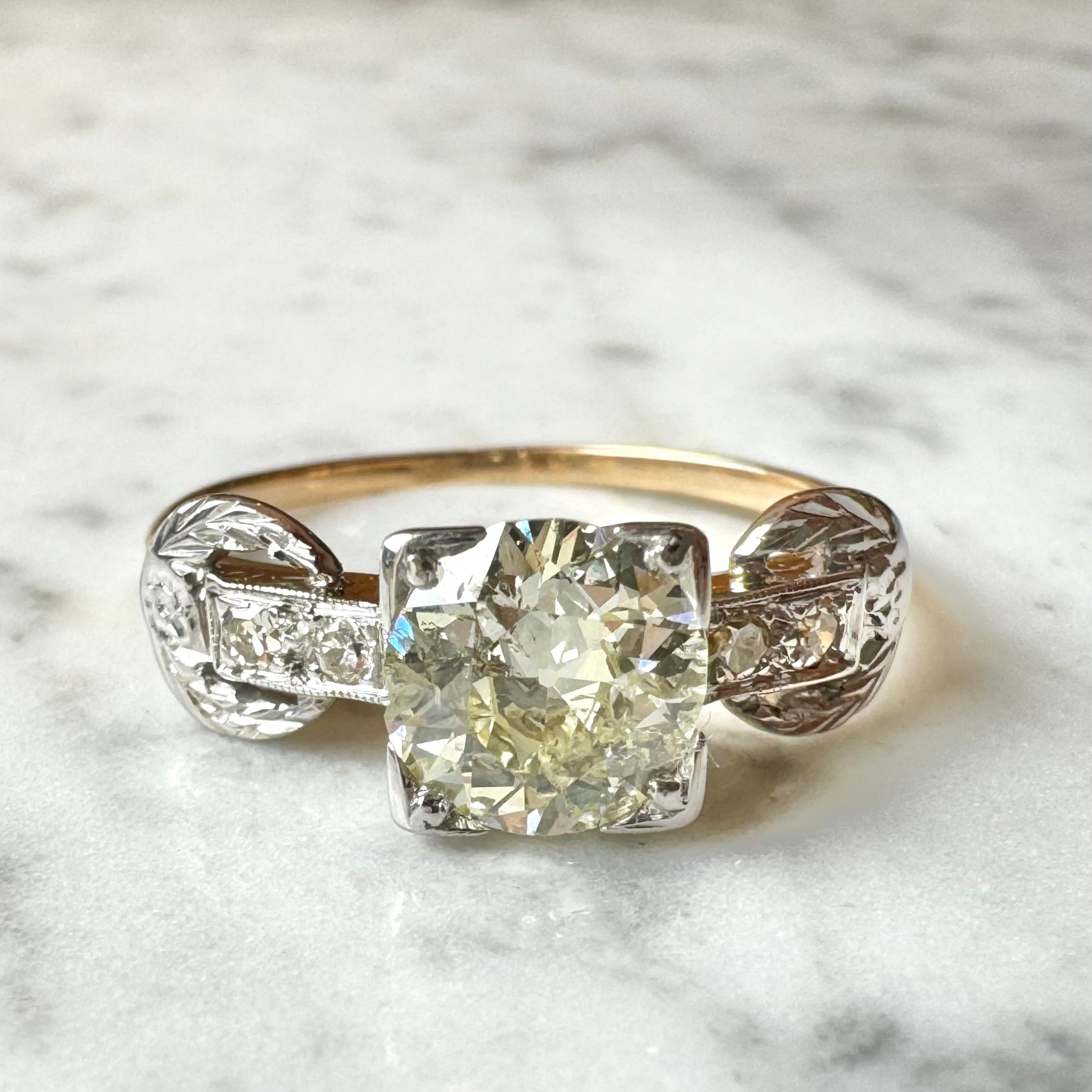 Antique 1940s Diamond Solitaire with Floral Accent