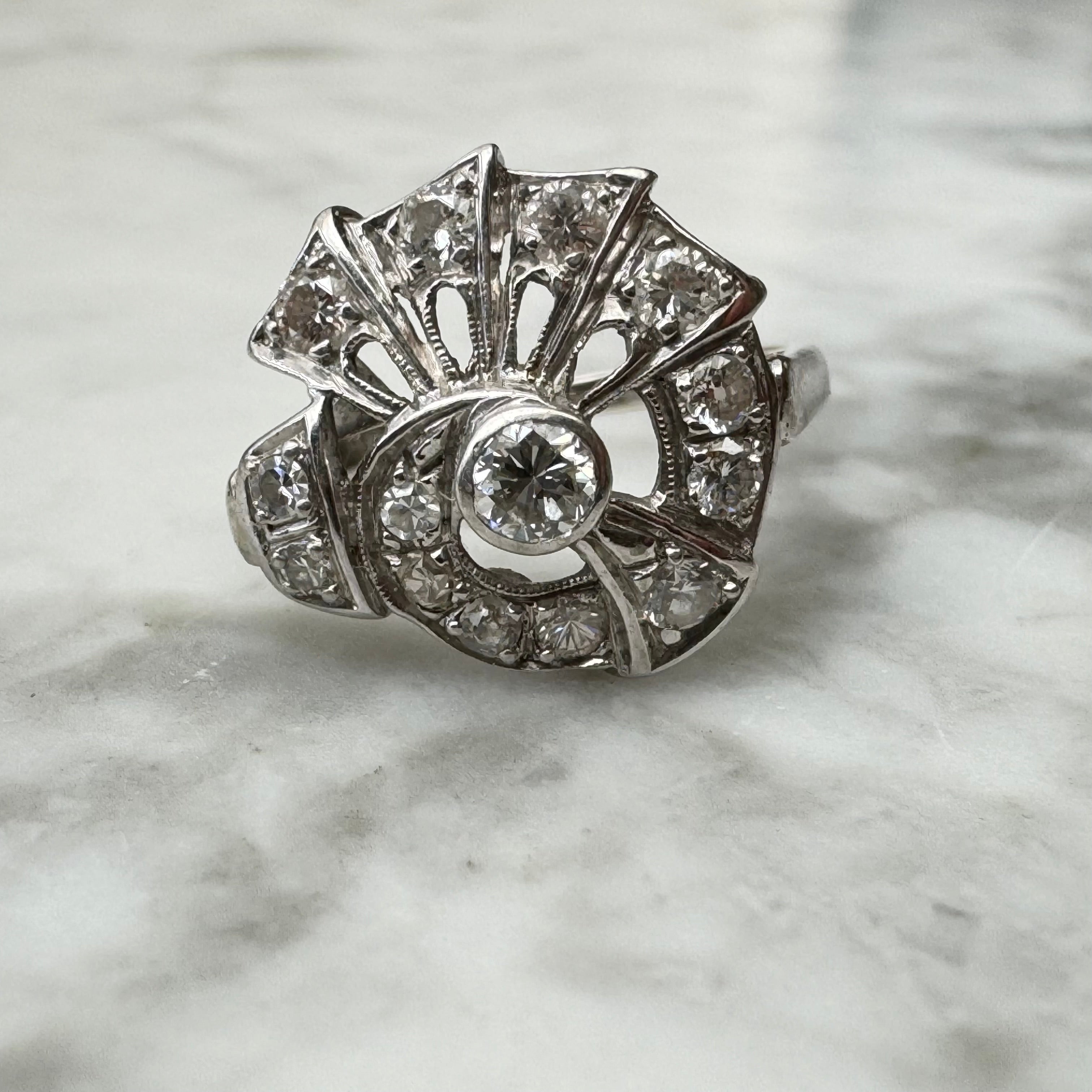 1950s Spiral Fan Diamond Ring