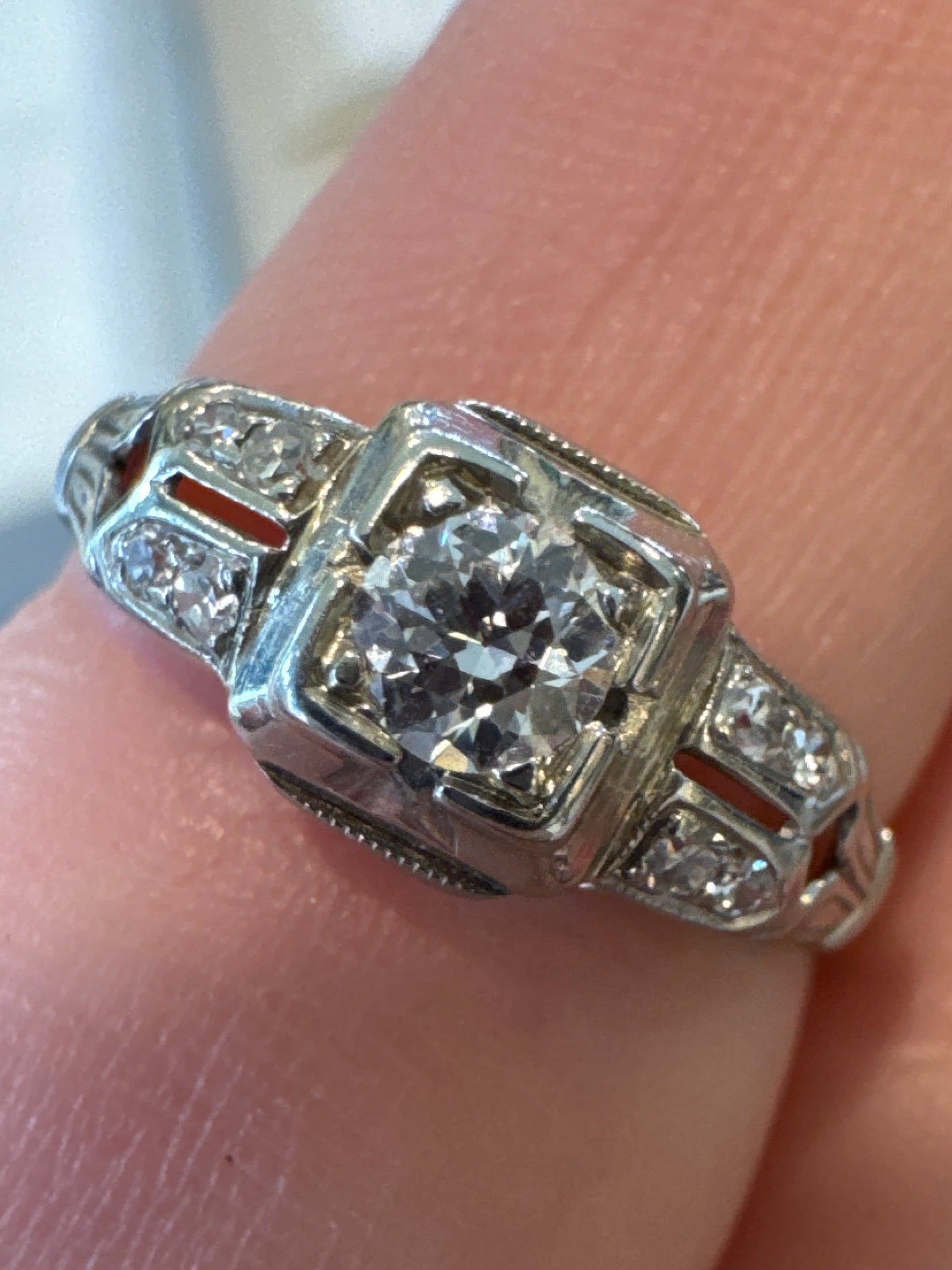 Deco .45 carat diamond ring white gold