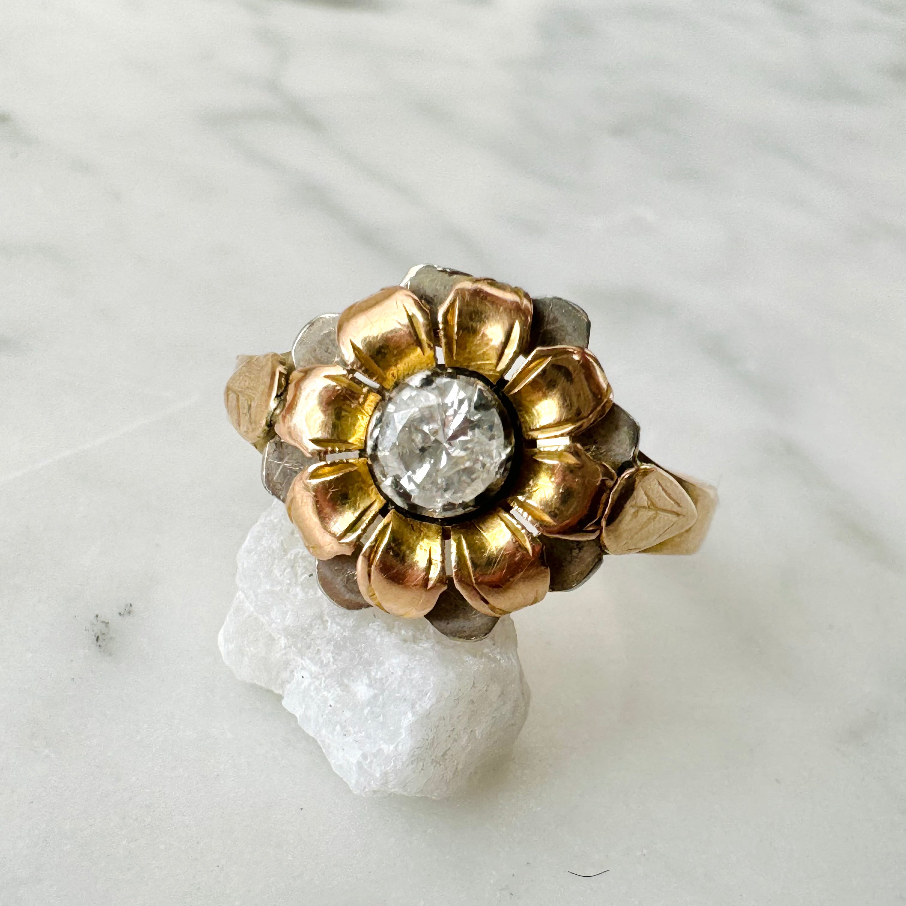 Antique Warm Two-Tone Gold flower Ring