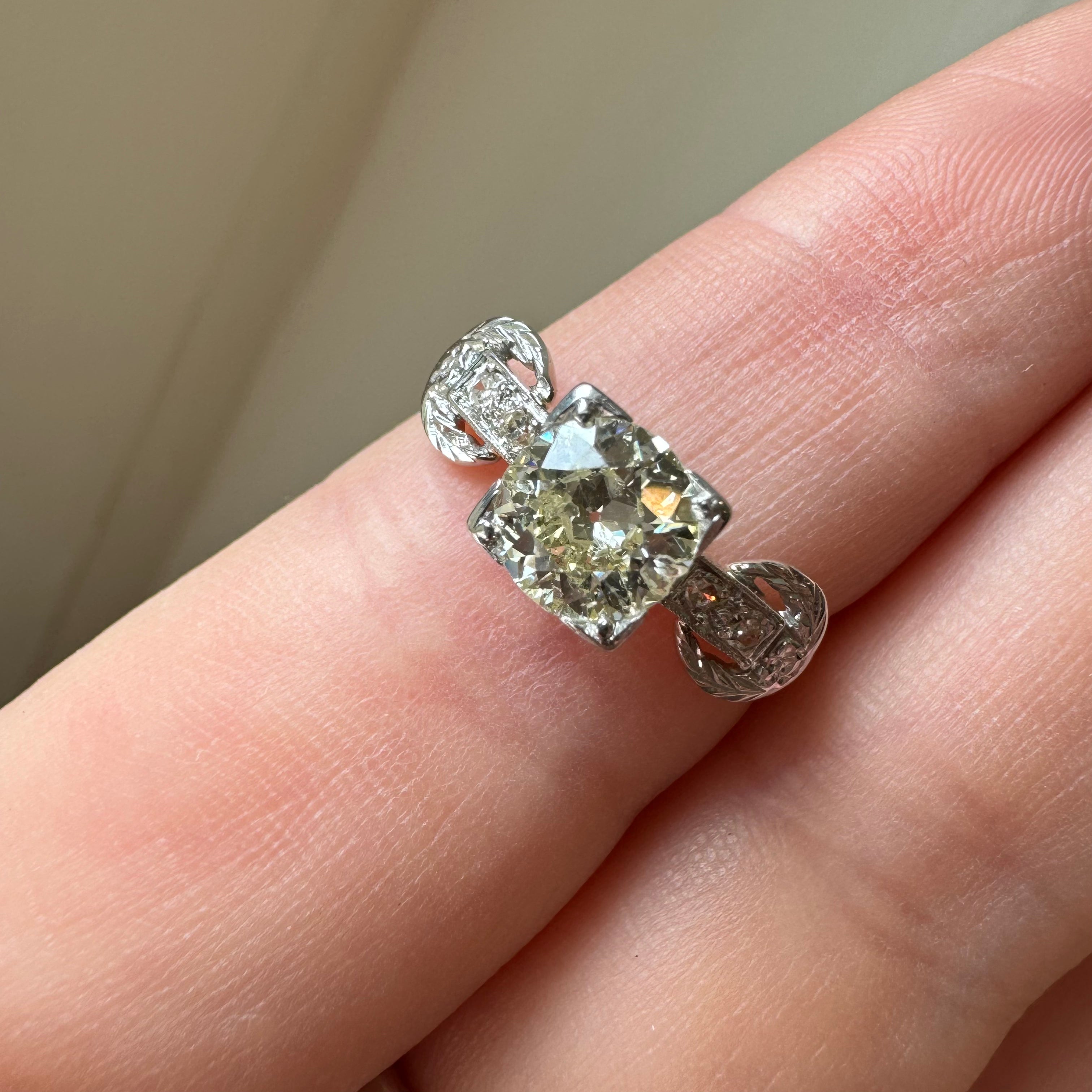 Antique 1940s Diamond Solitaire with Floral Accent