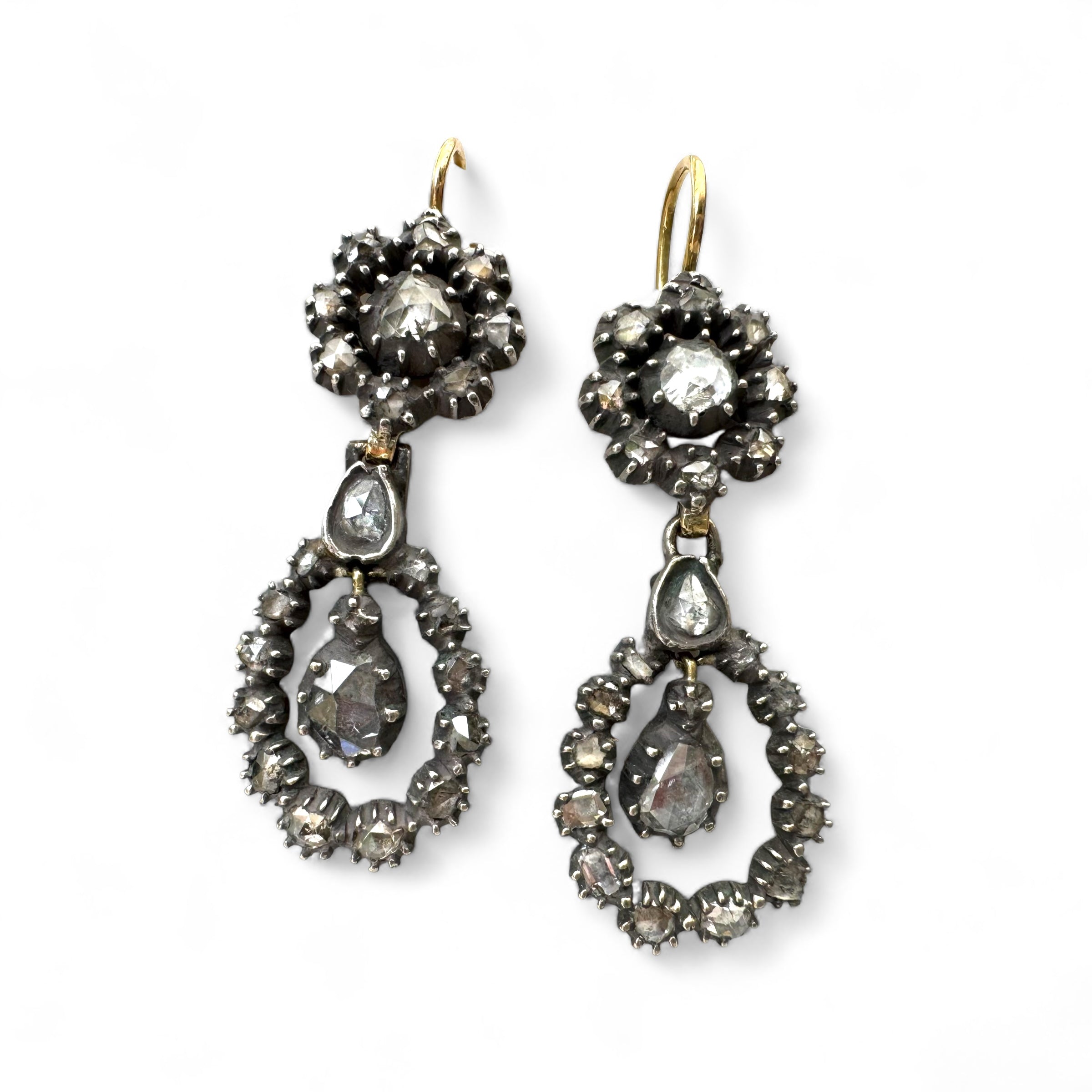 Georgian Rose Cut Diamond Flower Earrings