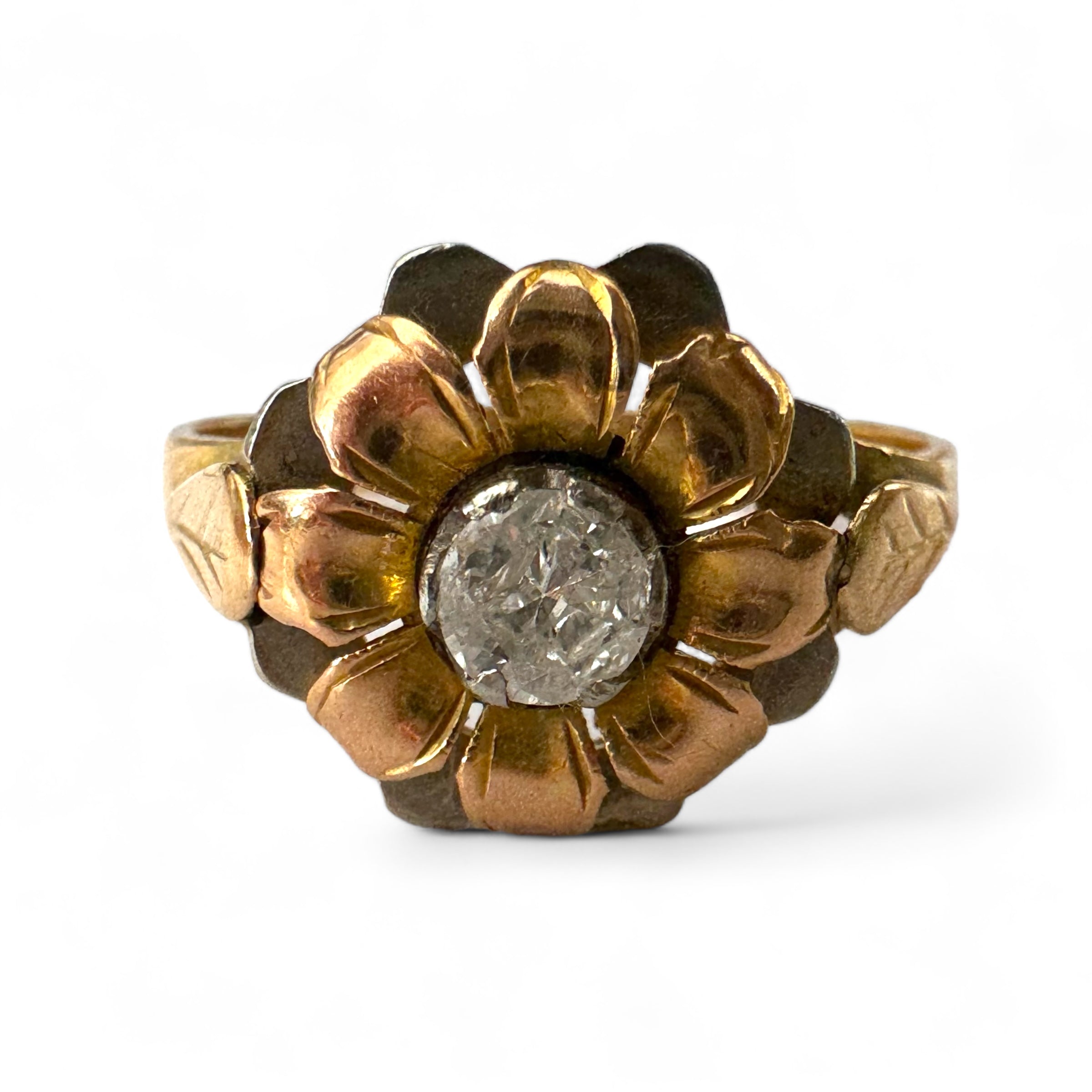 Antique Warm Two-Tone Gold flower Ring