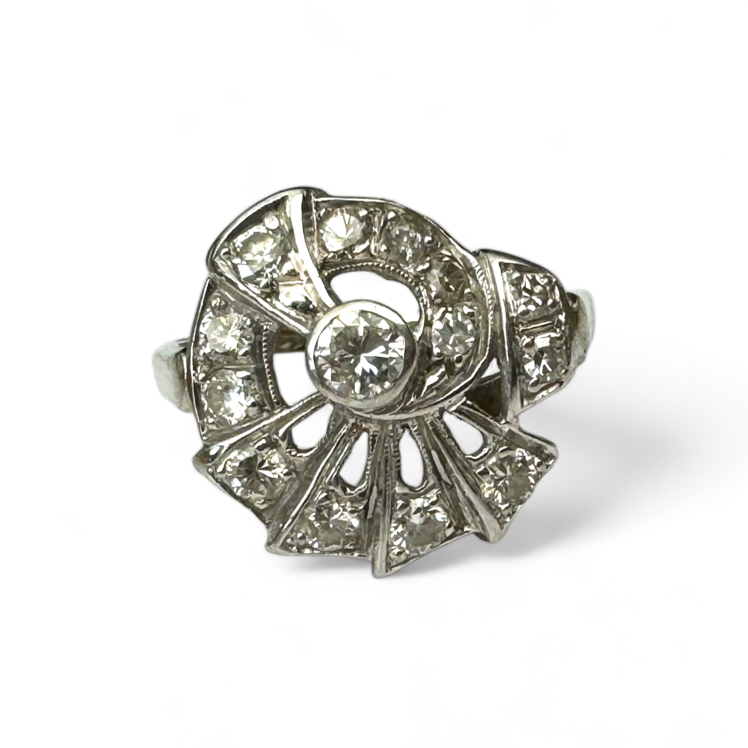 1950s Spiral Fan Diamond Ring