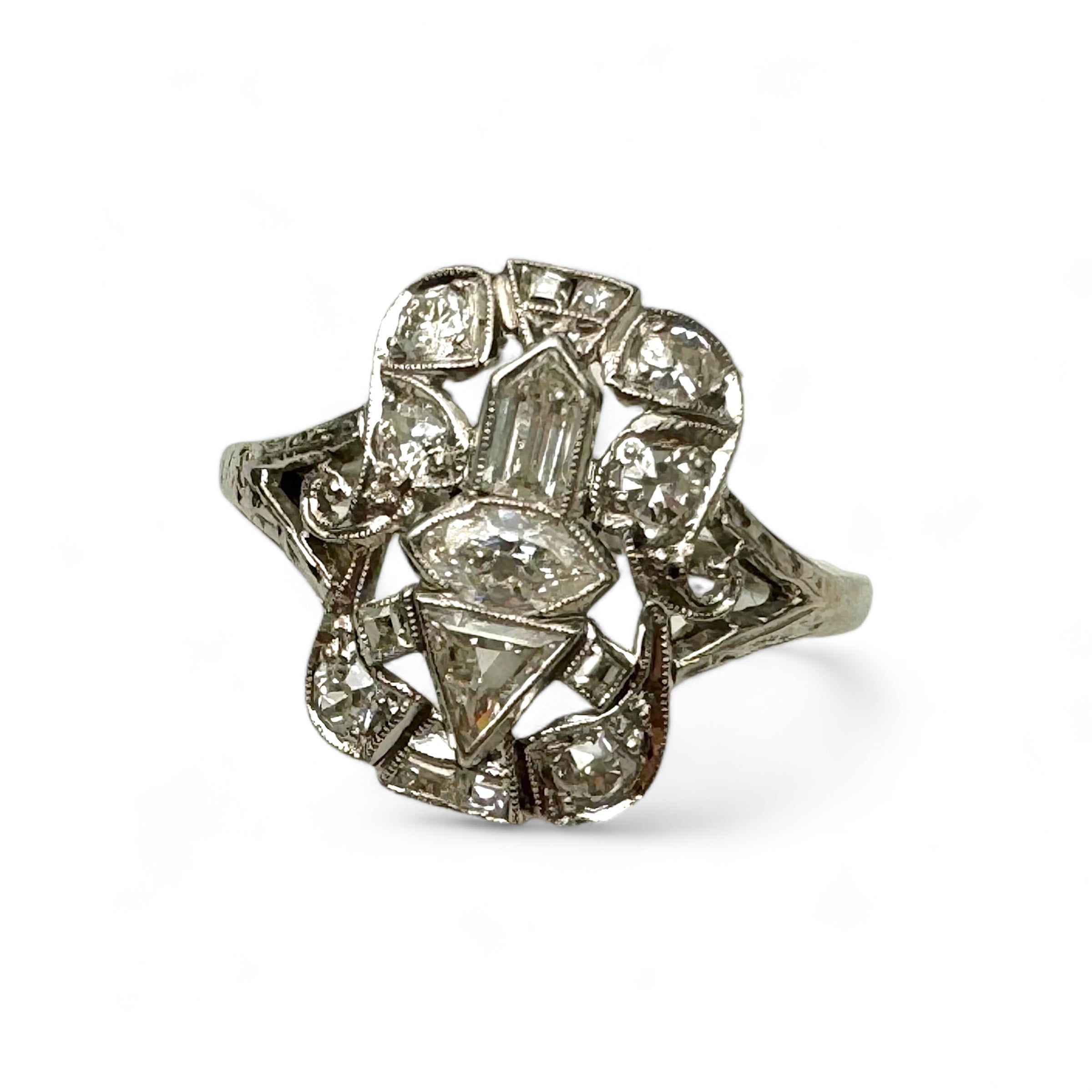 Art deco mixed cut diamond platinum ring