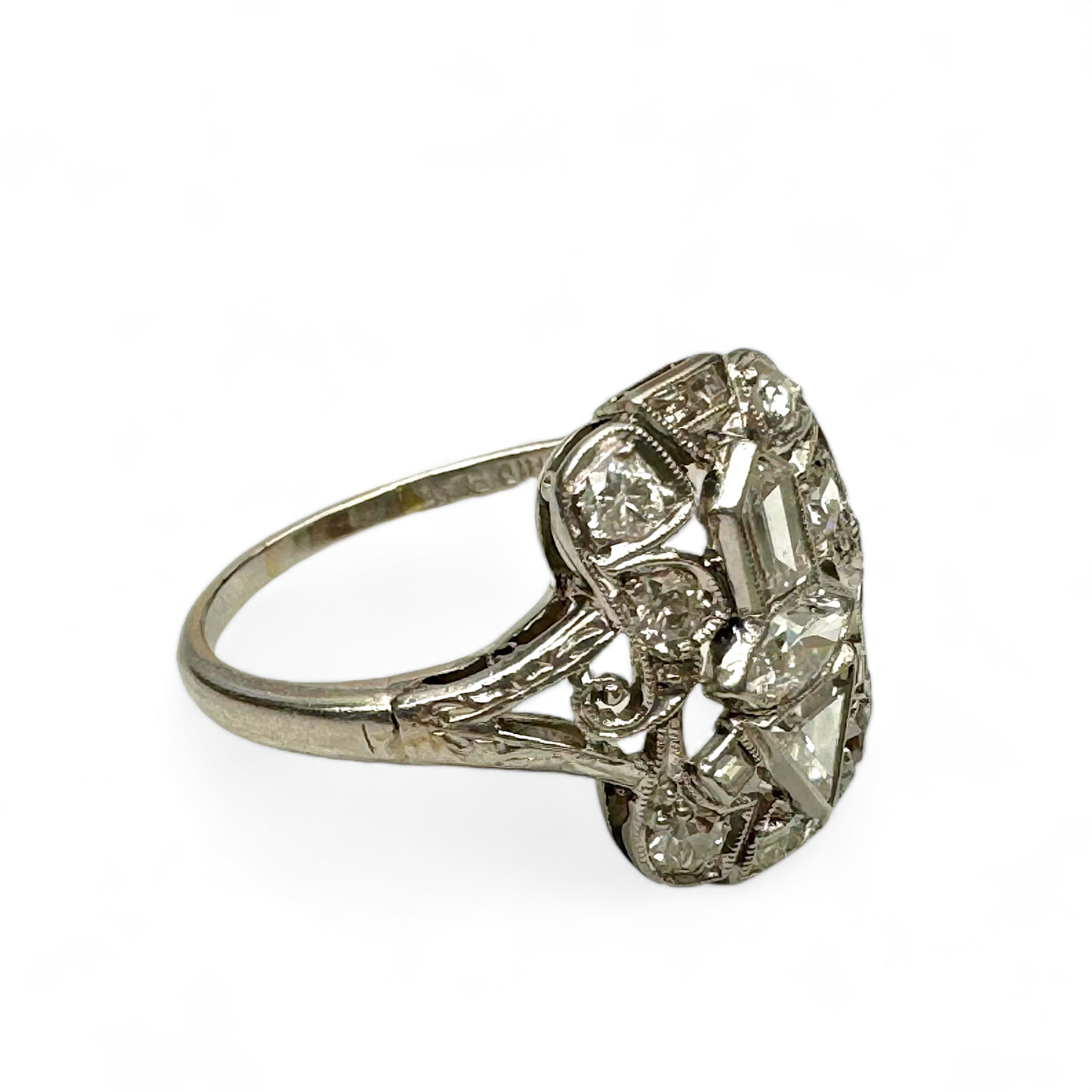 Art deco mixed cut diamond platinum ring